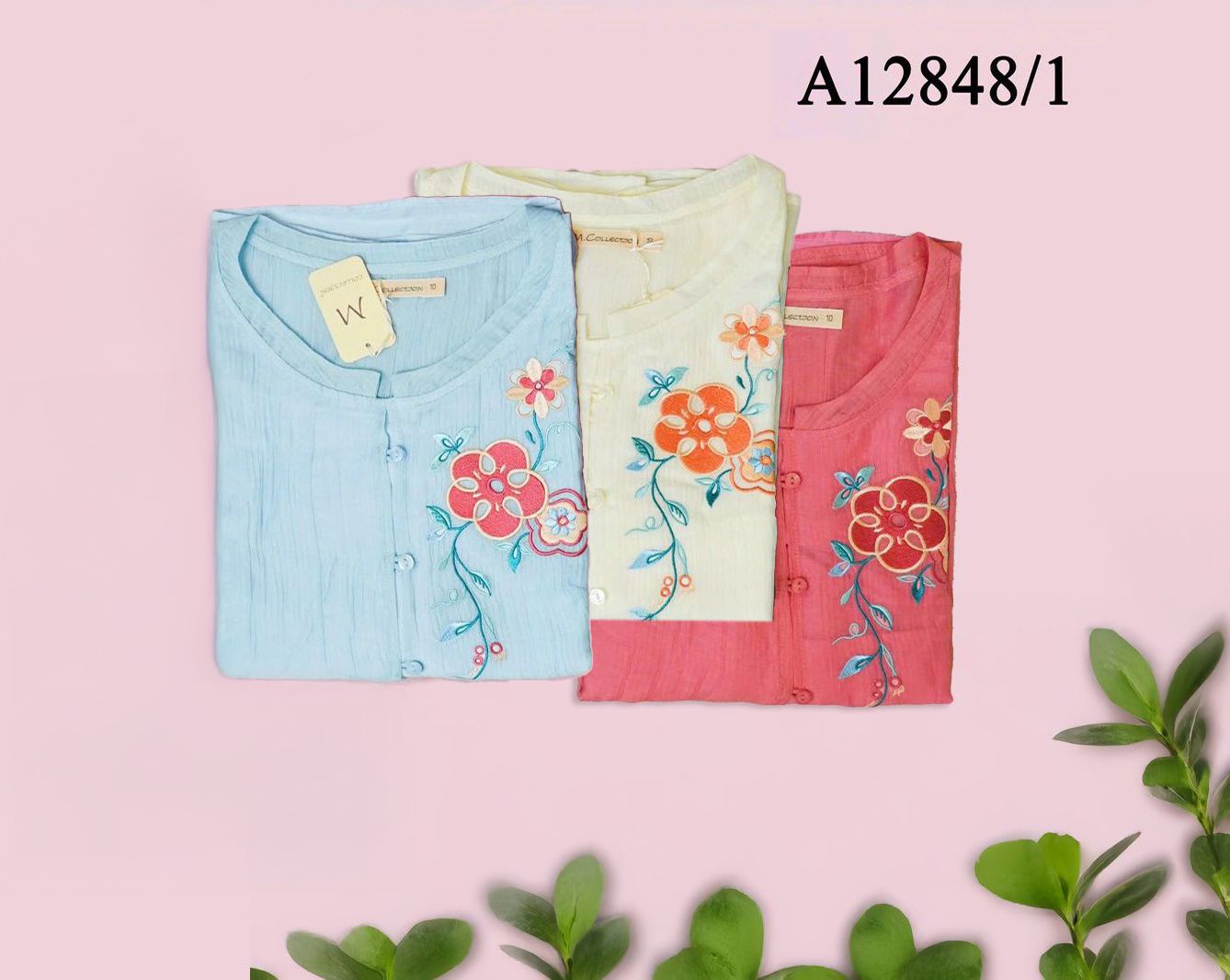 M COLLECTION | Áo Kiểu Nữ Trung Niên Tặng Mẹ Tơ Lót Lụa Hàn Thêu Hoa Cài Nút Tay Lỡ Xẻ 2 Mảnh A12848LW01