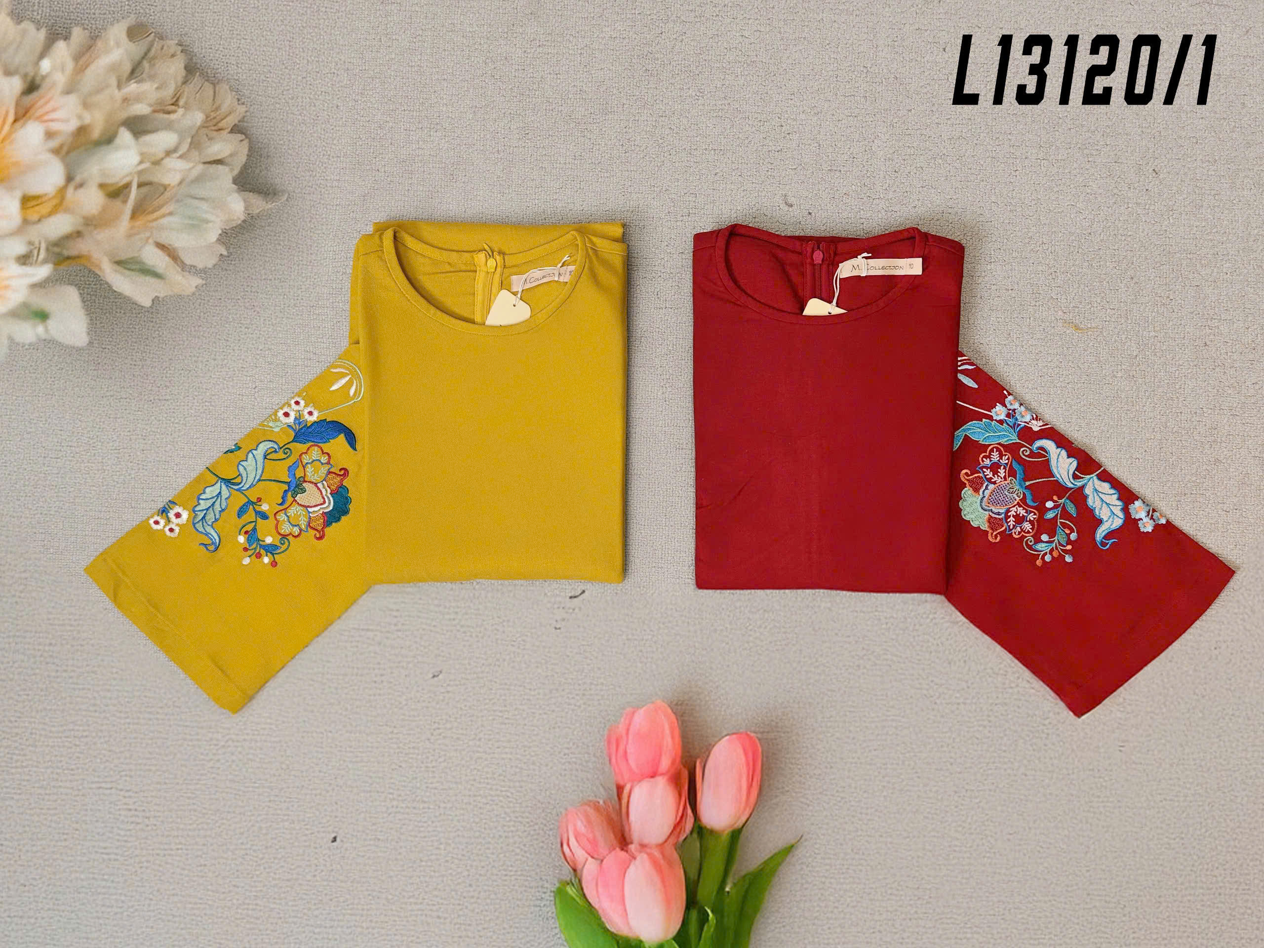 SWANLAKE | Áo Dài Cách Tân Nữ Phom Suông Cổ Tròn Chất Vải Linen Bột Thêu Hoa Tay Lỡ L13120LW01