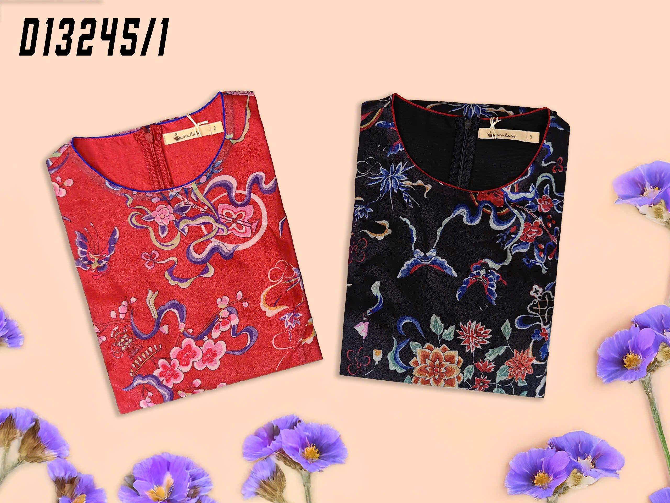 SWANLAKE | Váy Đầm Nữ Maxi Suông Vải Tơ In Hoa Cổ Tròn Tay Bí Phồng Chiết Eo Đi Tiệc Công Sở D13245LW01