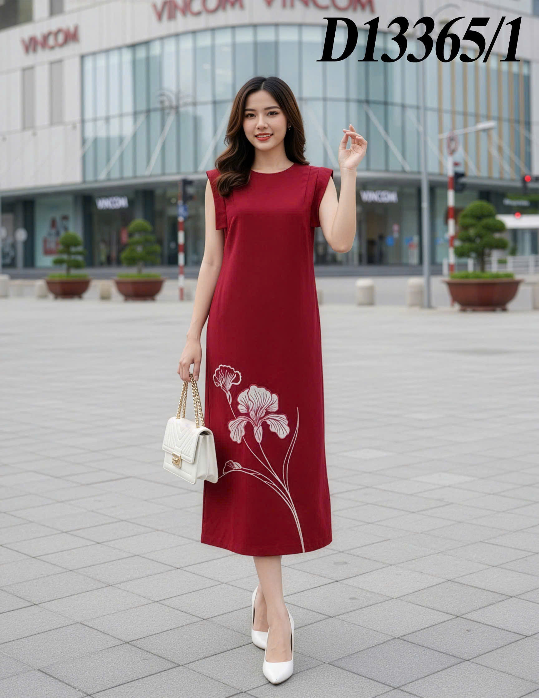 SWANLAKE | Váy Đầm Nữ Suông Sát Nách Cổ Tròn Xẻ Tà Vải Linen Thêu Hoa Cao Cấp Công Sở D13365LW01