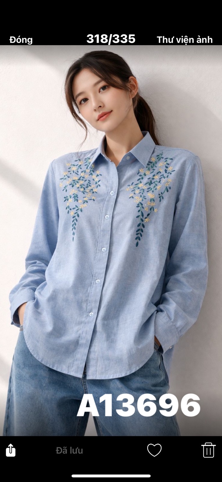 SWANLAKE | Áo Sơ Mi Nữ Vải Linen Tưng Premium Tay Dài Thêu Hoa Cao Cấp Công Sở Thanh Lịch A13696LW01