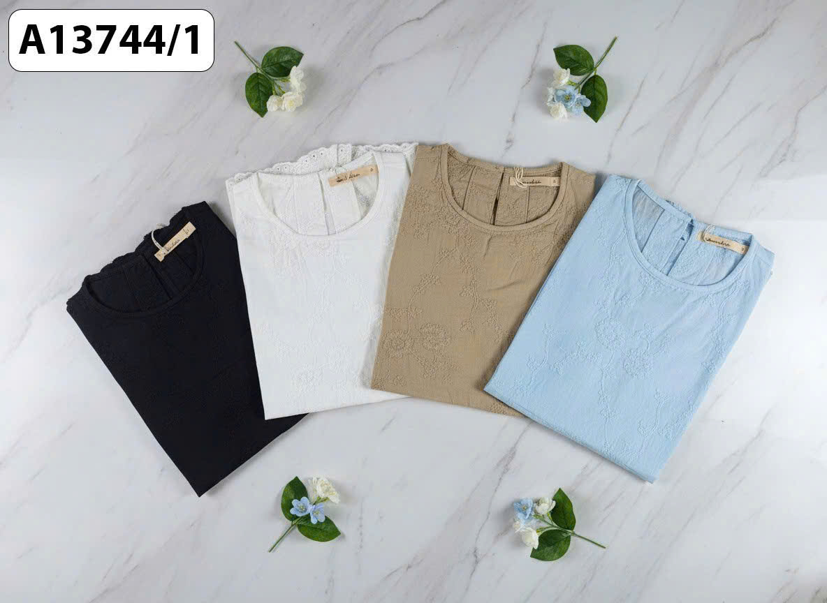 SWANLAKE | Áo Kiểu Nữ Vải Cotton Thêu Hoa Sát Nách Cổ Tròn Trẻ Trung Năng Động Dạo Phố Hè A13744LW01