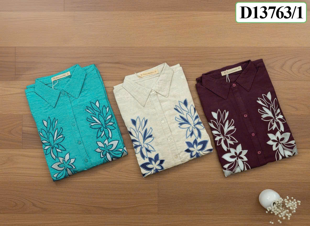 SWANLAKE | Váy Đầm Nữ Sơ Mi Suông Cài Nút Vải Linen Hàn Thêu Hoa Tay Lỡ Dây Thắt Eo Công Sở D13763LW01