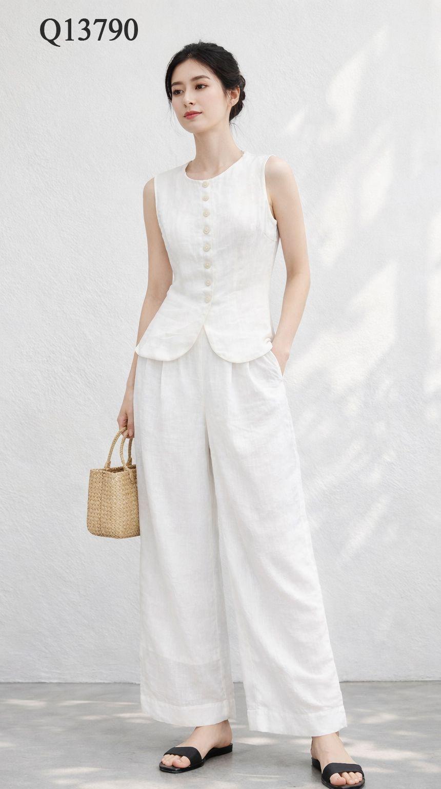 SWANLAKE | Quần Dài Nữ Dáng Suông Ống Rộng Vải Linen Tơ Bản Lưng Thun Cao Cấp Q13790LW01