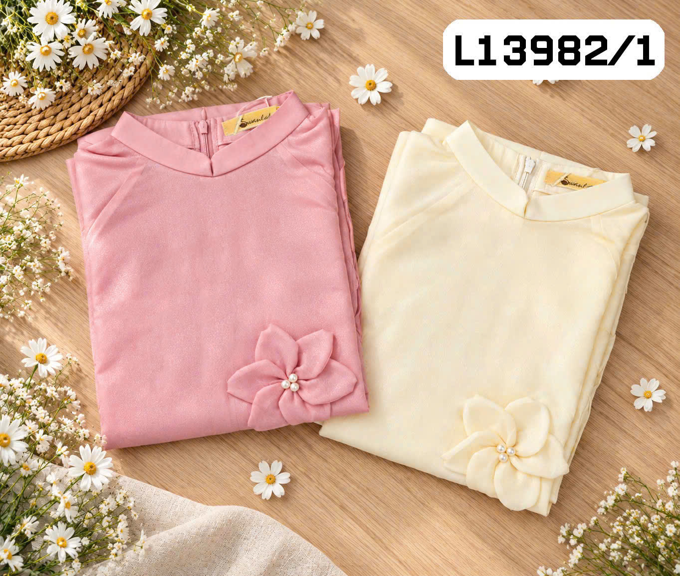 Áo Dài Cách Tân Vải Tơ Ánh Kim Đính Hoa 3D L13982LW01