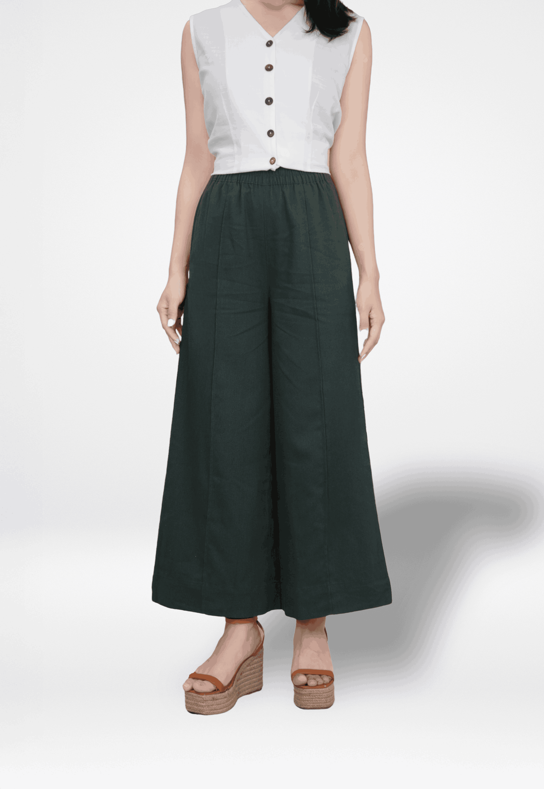 Quần Linen Ống Rộng Ly Gân Lưng Thun Swanlake - Q11402LW08