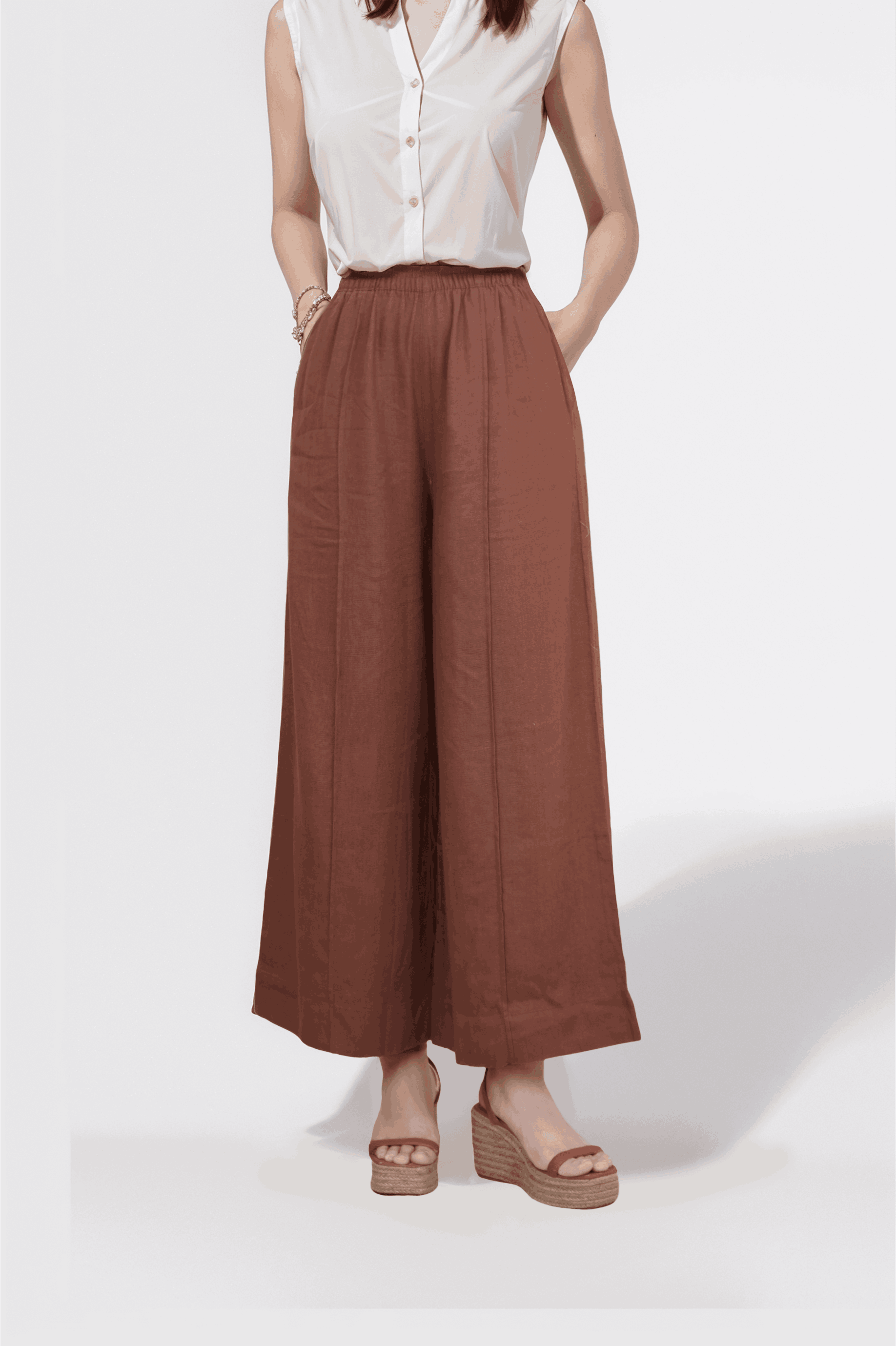 Quần Linen Ống Rộng Ly Gân Lưng Thun Swanlake - Q11402LW08