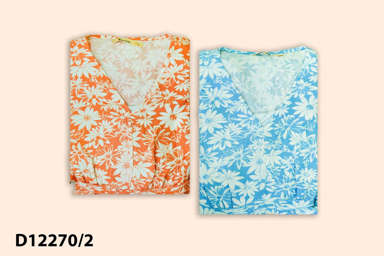 Swanlake | Đầm Maxi Eo Cao Cổ V Chất Linen Hoa D12270LW02