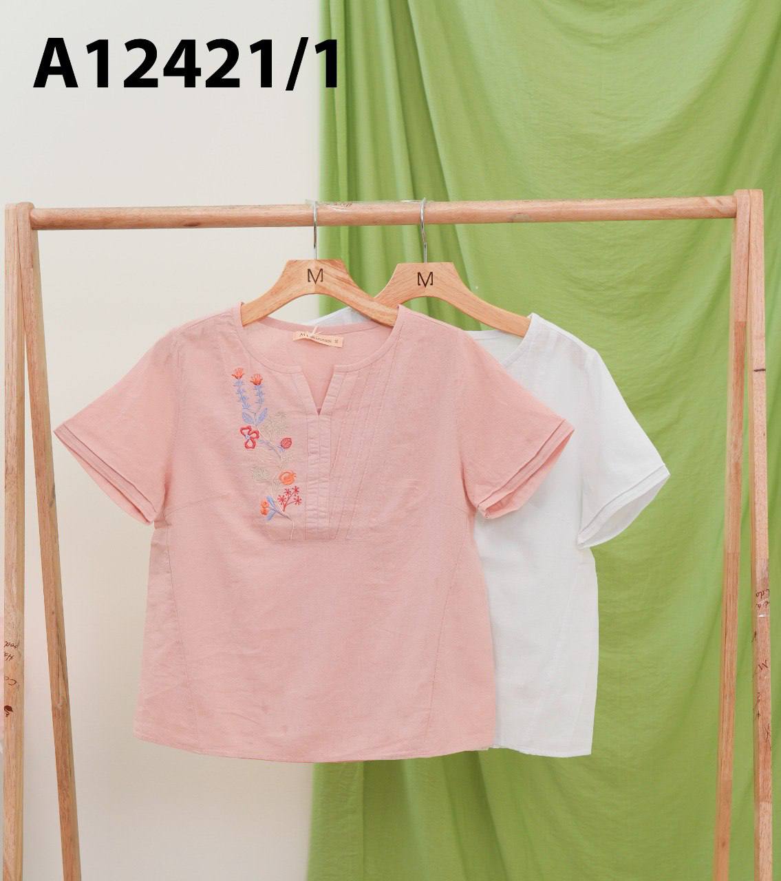 M Collection | Áo trung Niên Linen Thêu Tay Ngắn Mặc Hàng Ngày A12421LW01