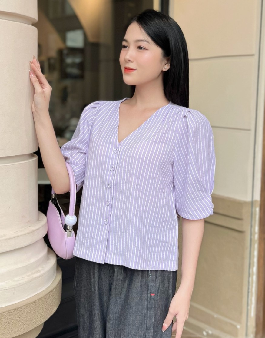 Áo Kiểu Cotton sọc Swanlake - A11056LW01
