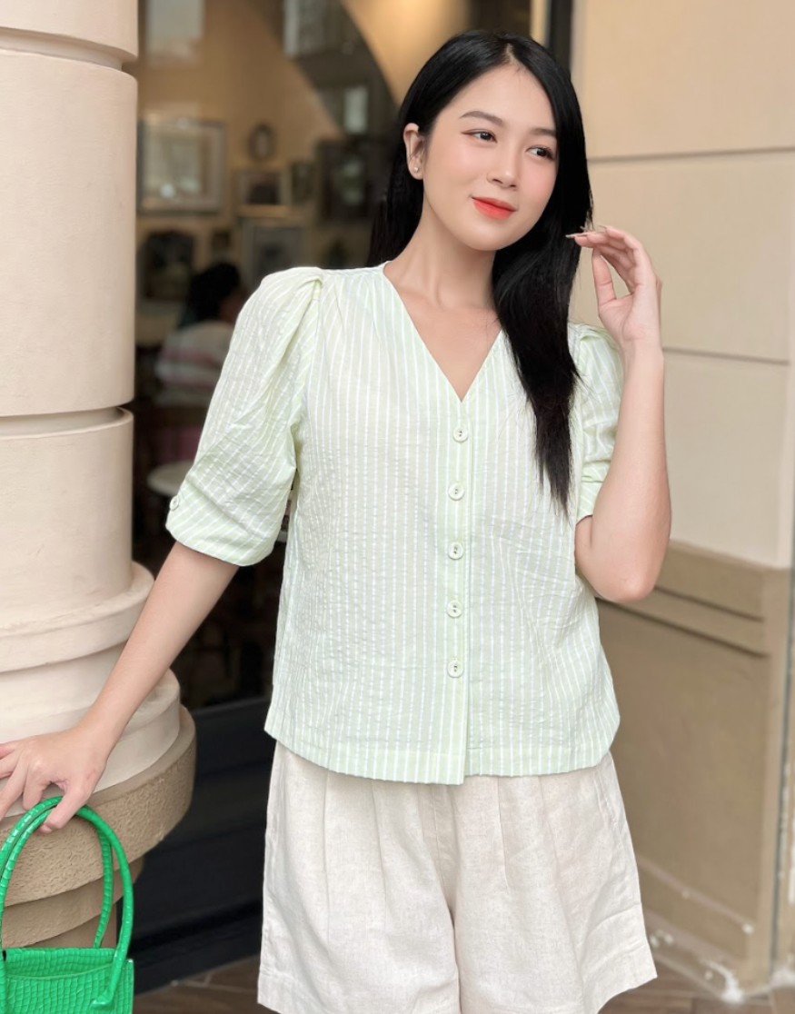 Áo Kiểu Cotton sọc Swanlake - A11056LW01