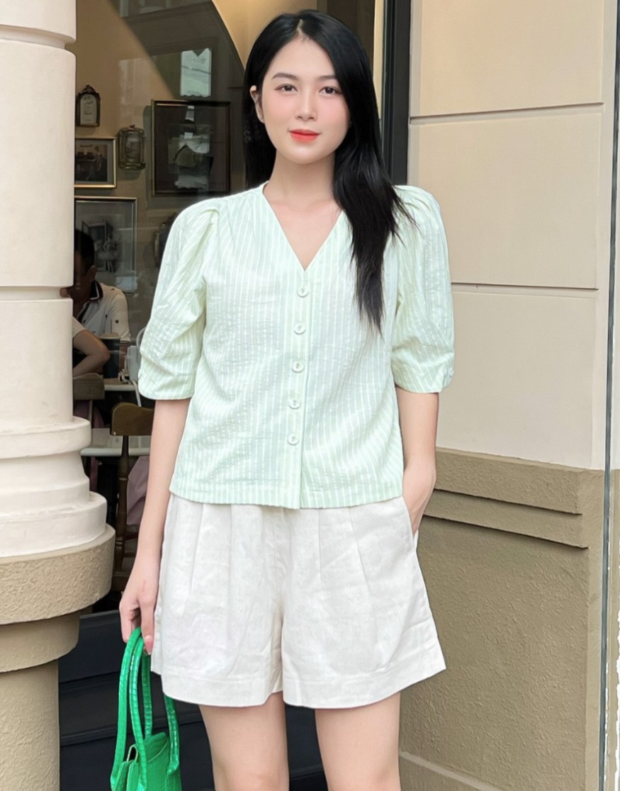 Áo Kiểu Cotton sọc Swanlake - A11056LW01