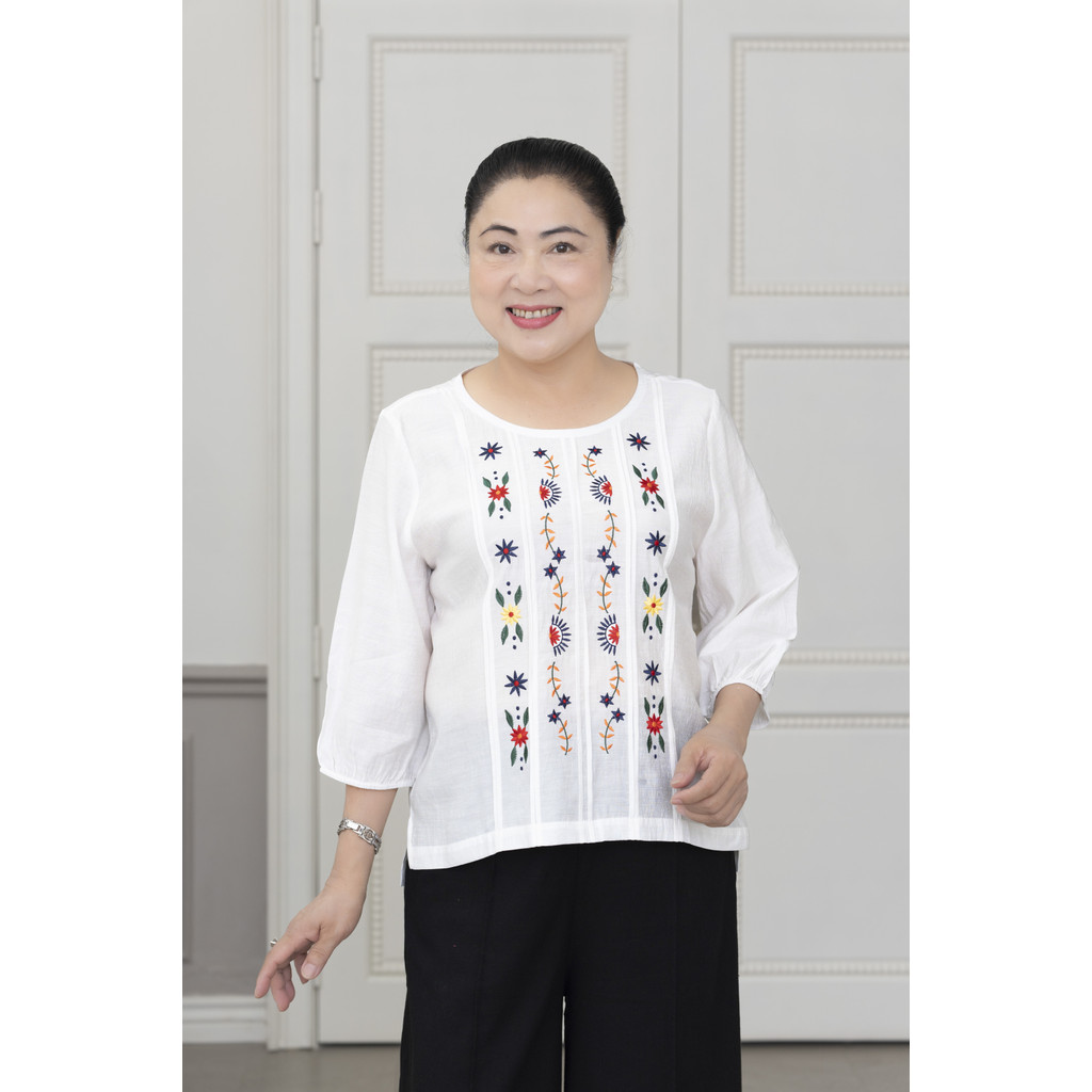 M-Collection - Áo Kiểu Thêu Tay Lỡ Bo Chun Chất Liệu Tơ Cát A11921LW01