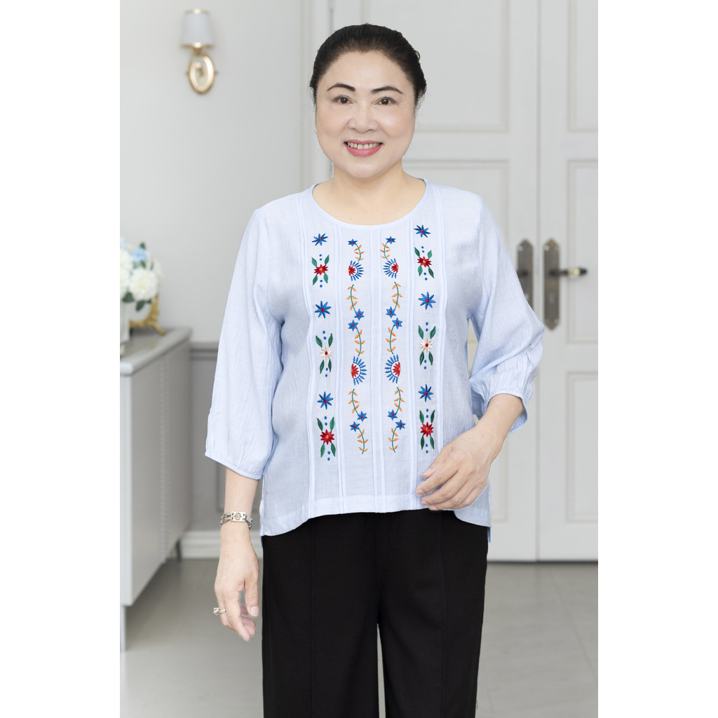 M-Collection - Áo Kiểu Thêu Tay Lỡ Bo Chun Chất Liệu Tơ Cát A11921LW01