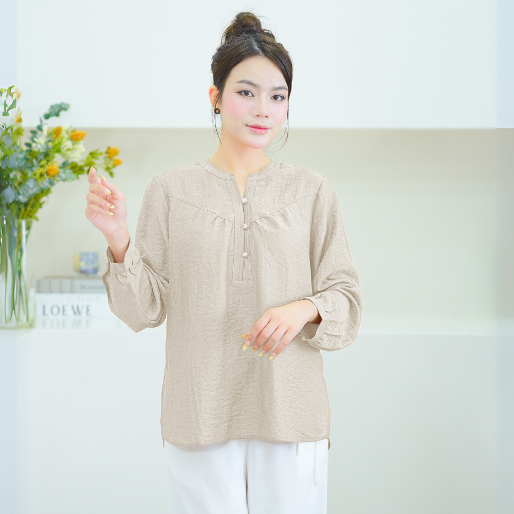 Áo Cổ Trụ Tay Dài Chất Tơ Linen Swanlake - A11939LW01