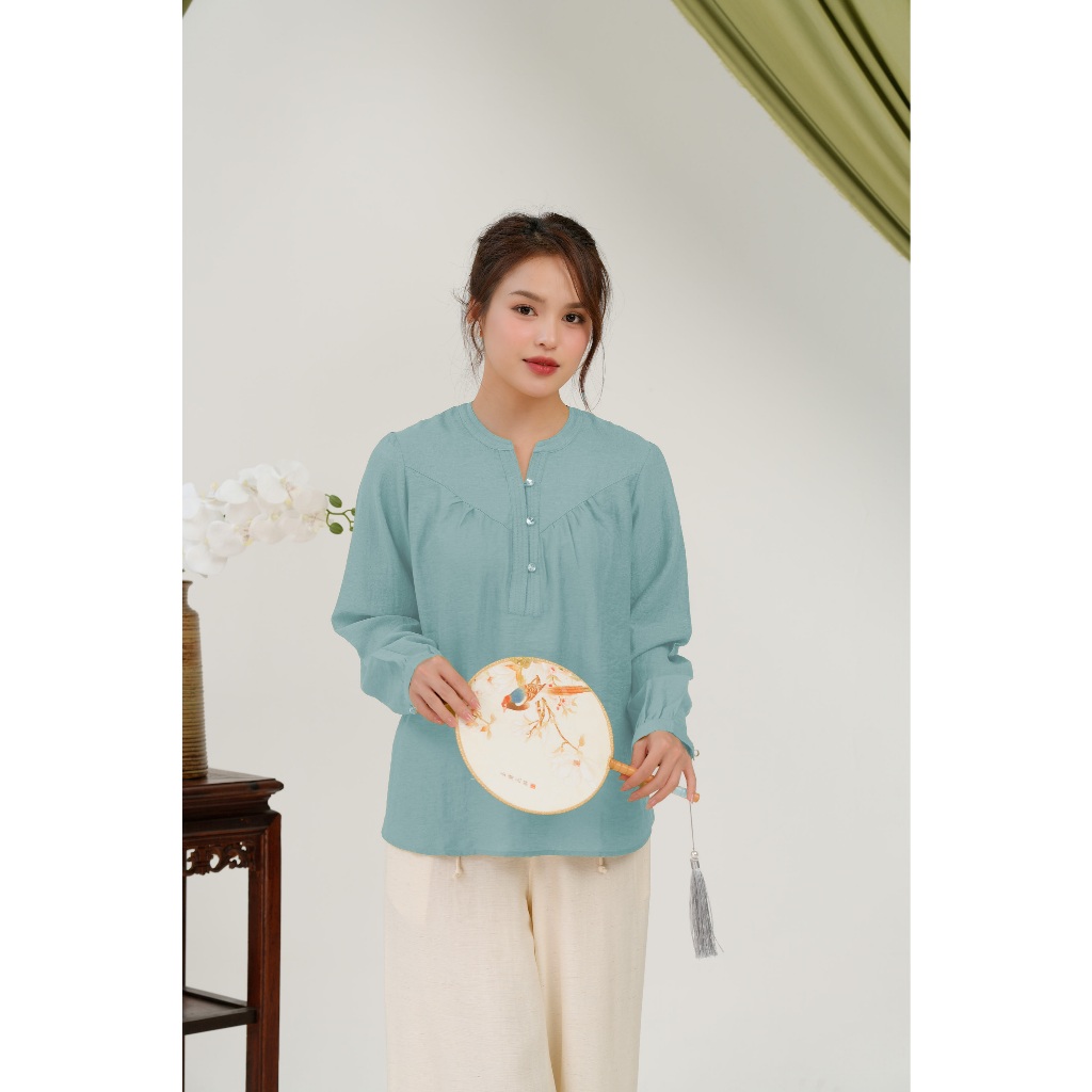 Áo Cổ Trụ Tay Dài Chất Tơ Linen Swanlake - A11939LW01