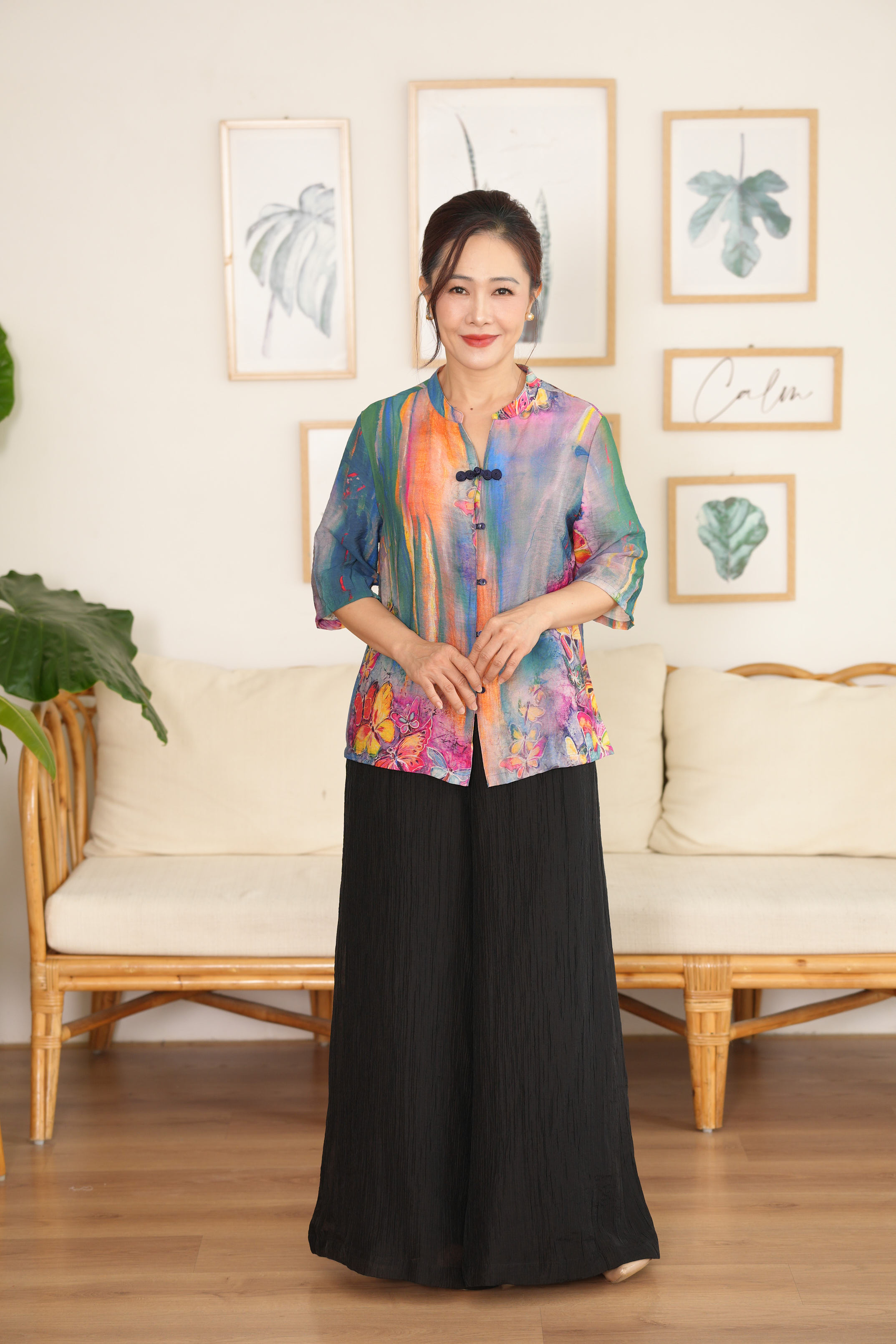 M-Collection - Áo Sơ Mi Cổ Trụ Kết Nút Tàu Chất Đũi Hàn - A11972LW01