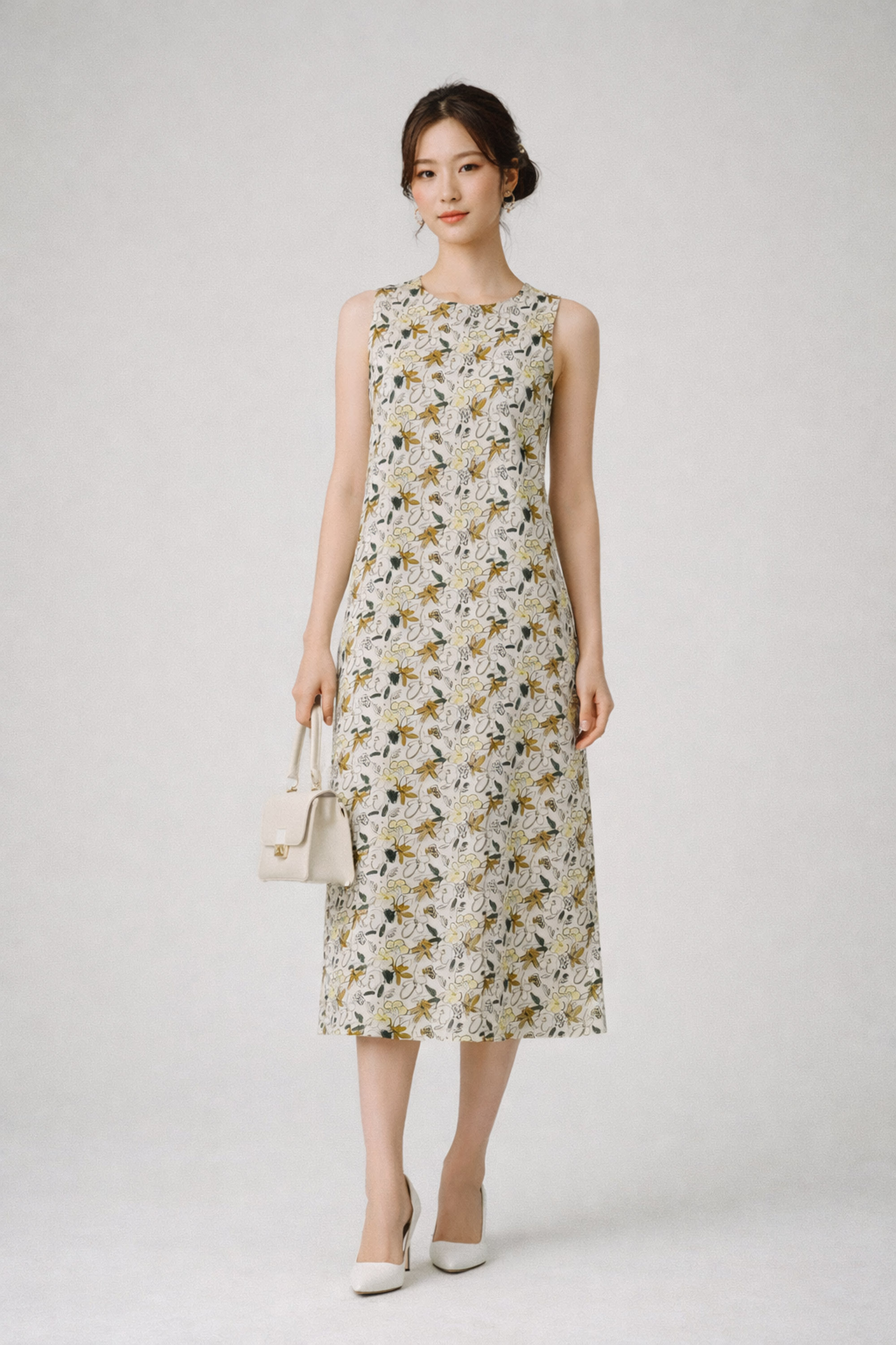 SWANLAKE | Váy Đầm Nữ Maxi Suông Sát Nách Xẻ Tà Linen Bông In Hoa Hè Cổ Tròn Có Túi Du Lịch D12380LW05