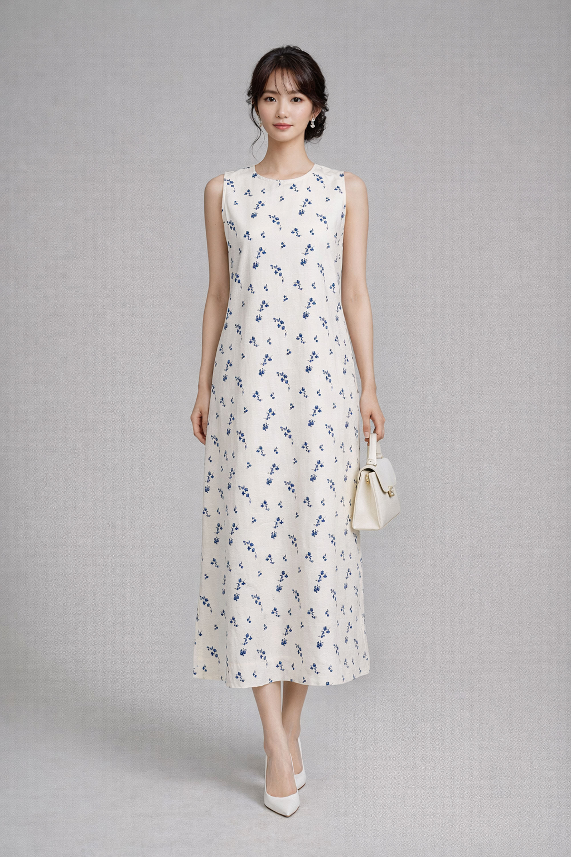 SWANLAKE | Váy Đầm Nữ Maxi Suông Sát Nách Xẻ Tà Linen Bông In Hoa Hè Cổ Tròn Có Túi Du Lịch D12380LW05