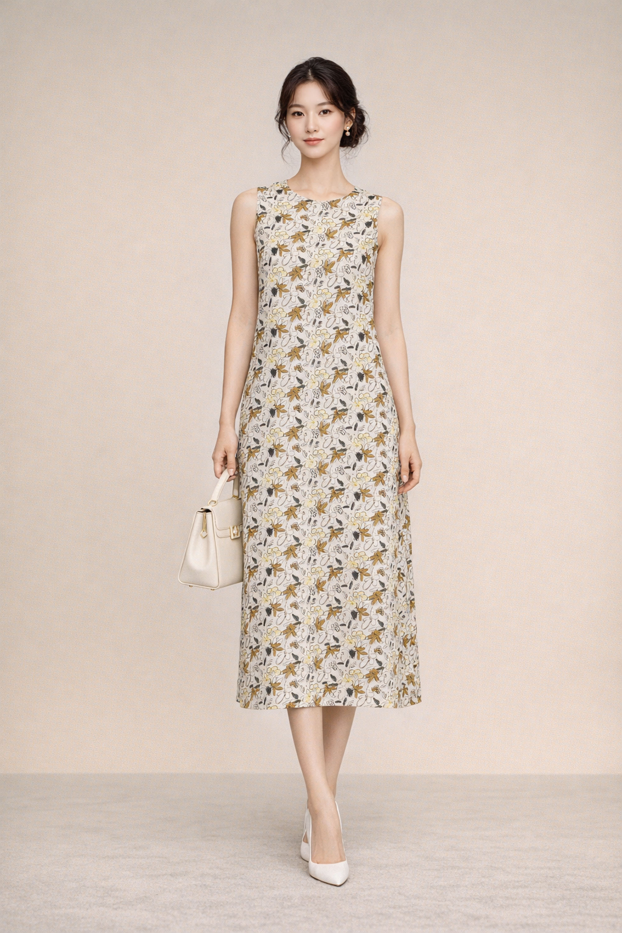 SWANLAKE | Váy Đầm Nữ Maxi Suông Sát Nách Xẻ Tà Linen Bông In Hoa Hè Cổ Tròn Có Túi Du Lịch D12380LW05