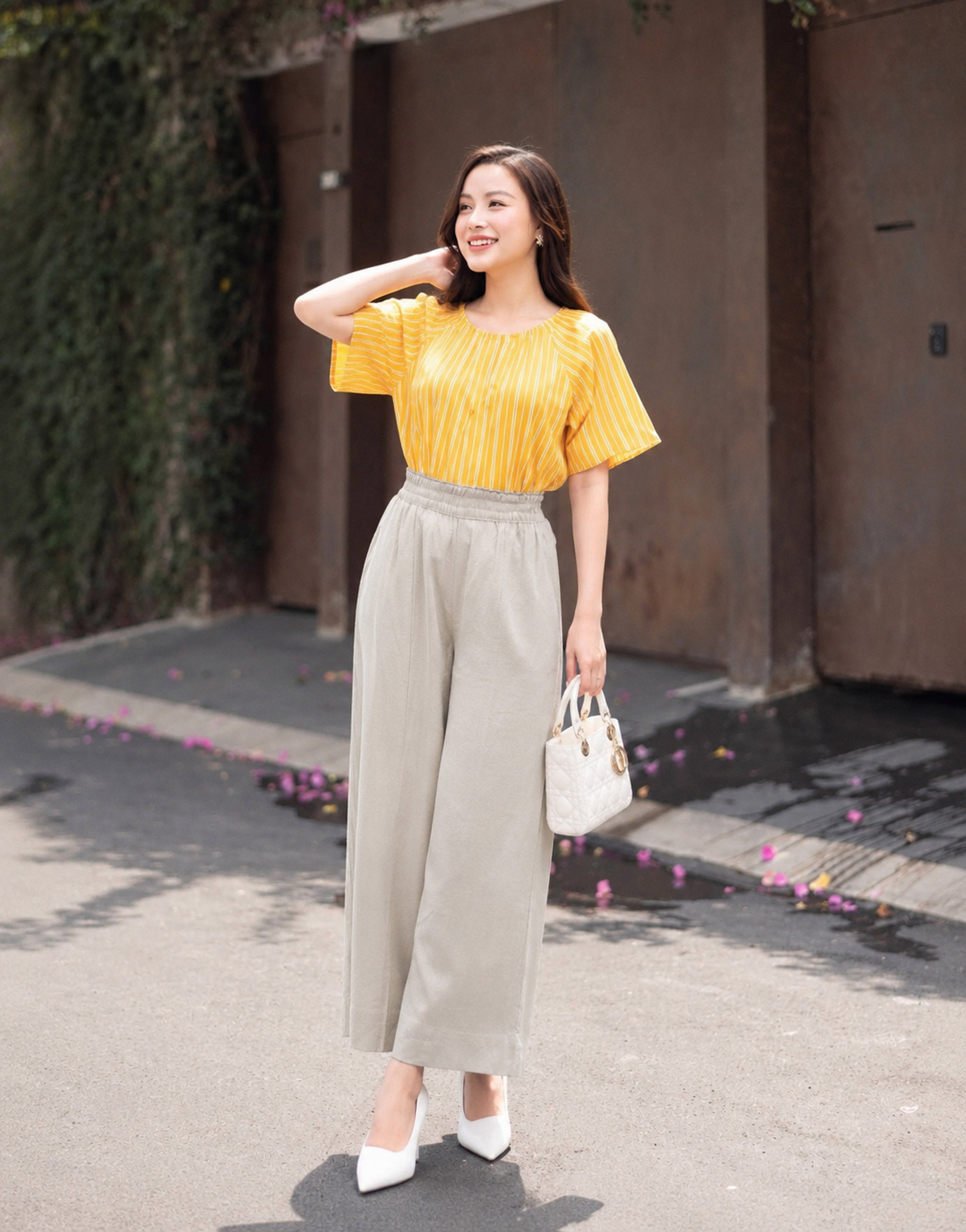 Quần Linen Ống Rộng Ly Gân Lưng Thun Swanlake - Q11402LW08