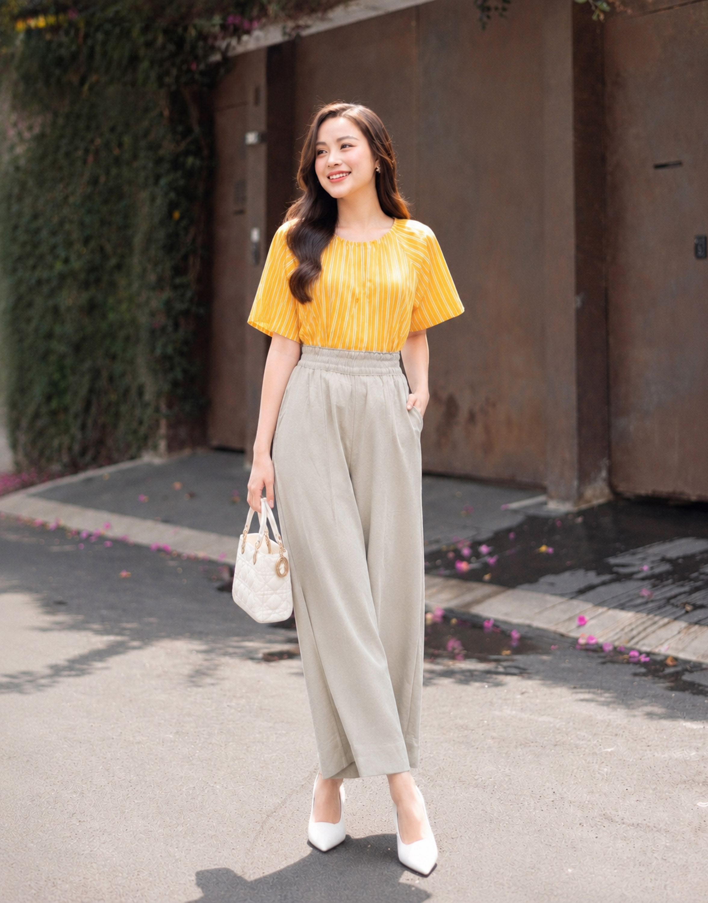 Quần Linen Ống Rộng Ly Gân Lưng Thun Swanlake - Q11402LW08