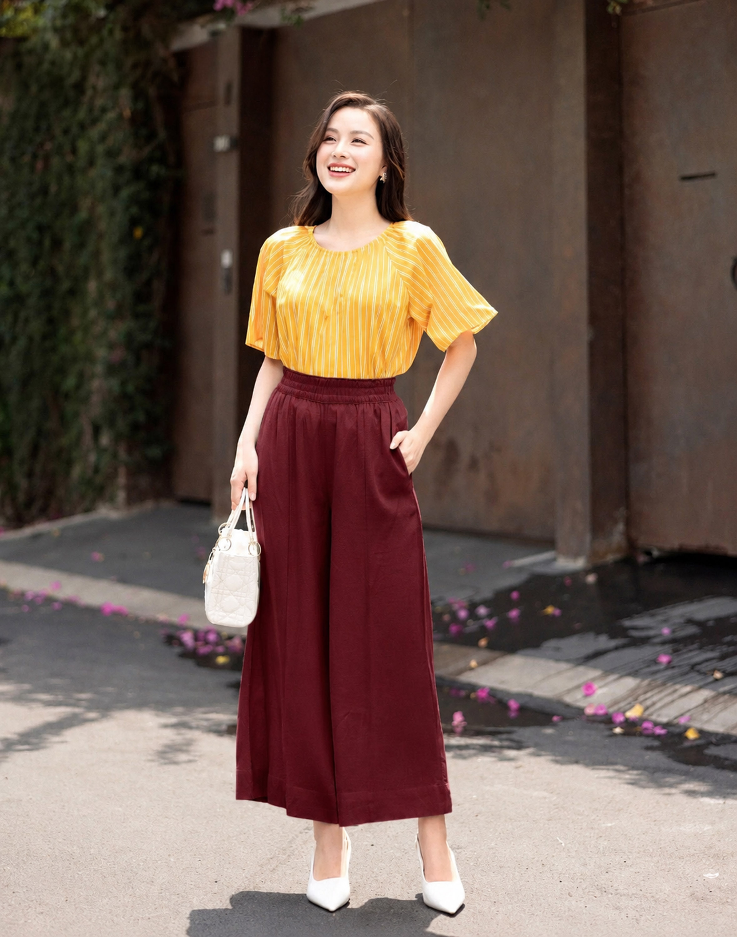 Quần Linen Ống Rộng Ly Gân Lưng Thun Swanlake - Q11402LW08