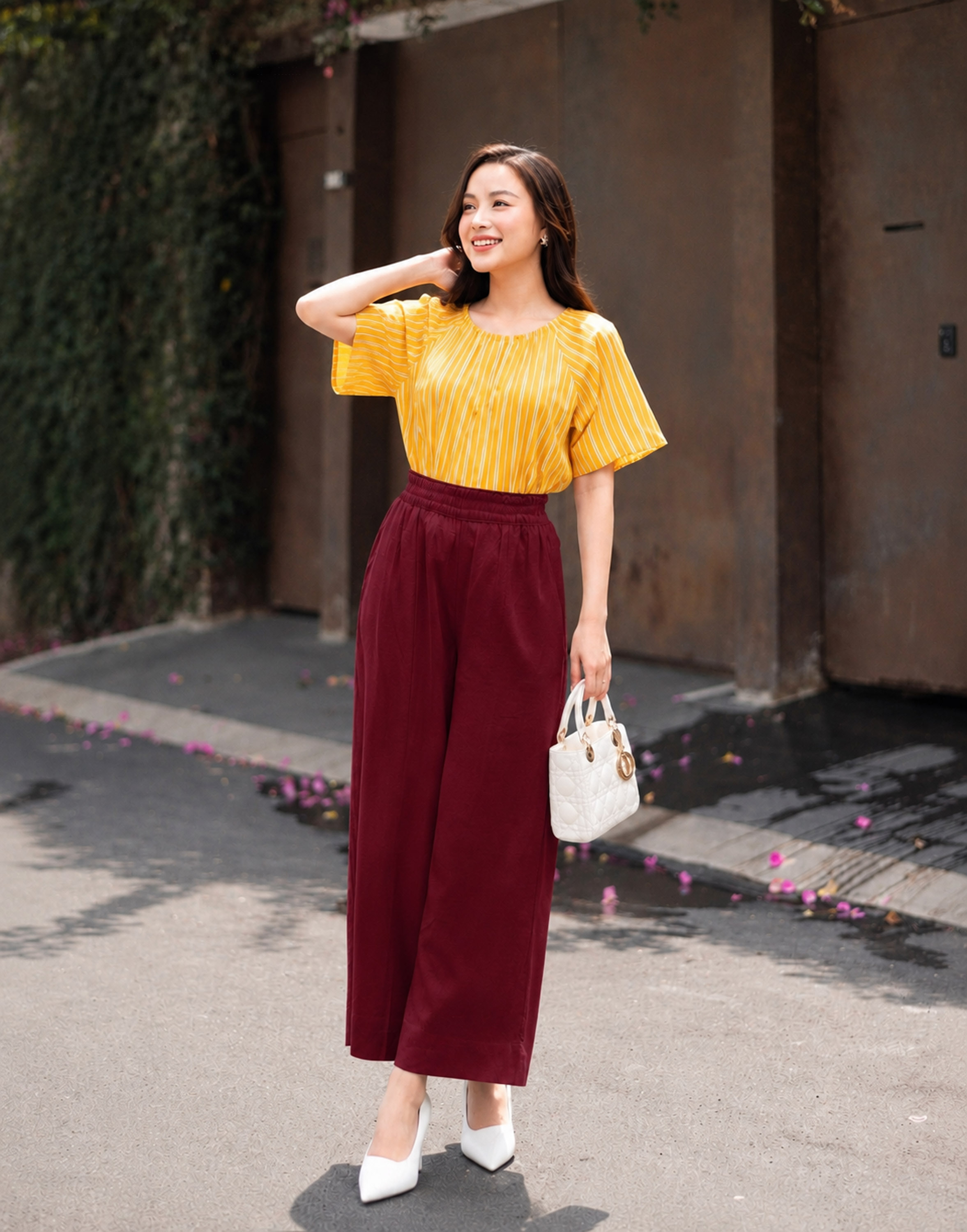 Quần Linen Ống Rộng Ly Gân Lưng Thun Swanlake - Q11402LW08