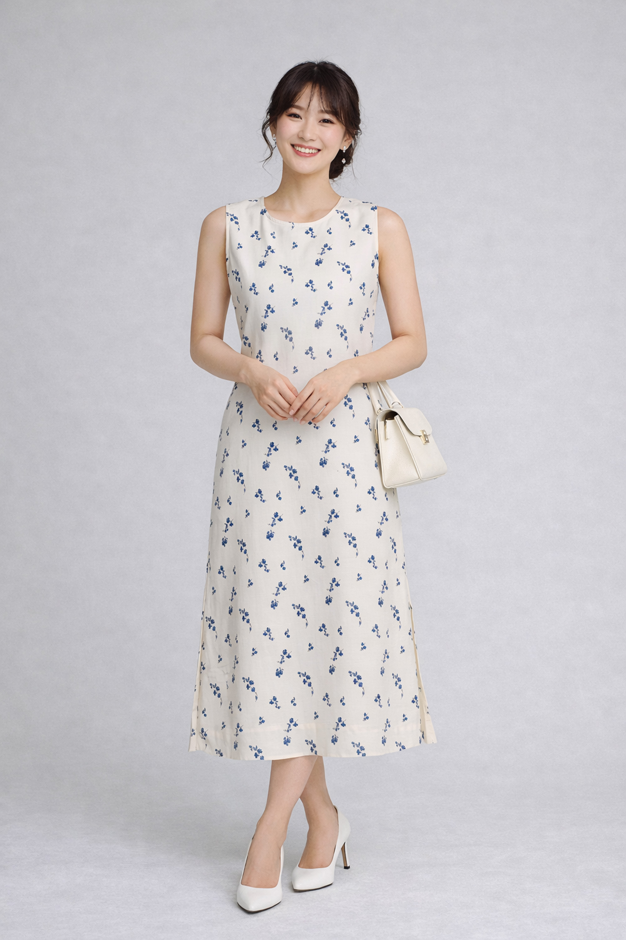 SWANLAKE | Váy Đầm Nữ Maxi Suông Sát Nách Xẻ Tà Linen Bông In Hoa Hè Cổ Tròn Có Túi Du Lịch D12380LW05