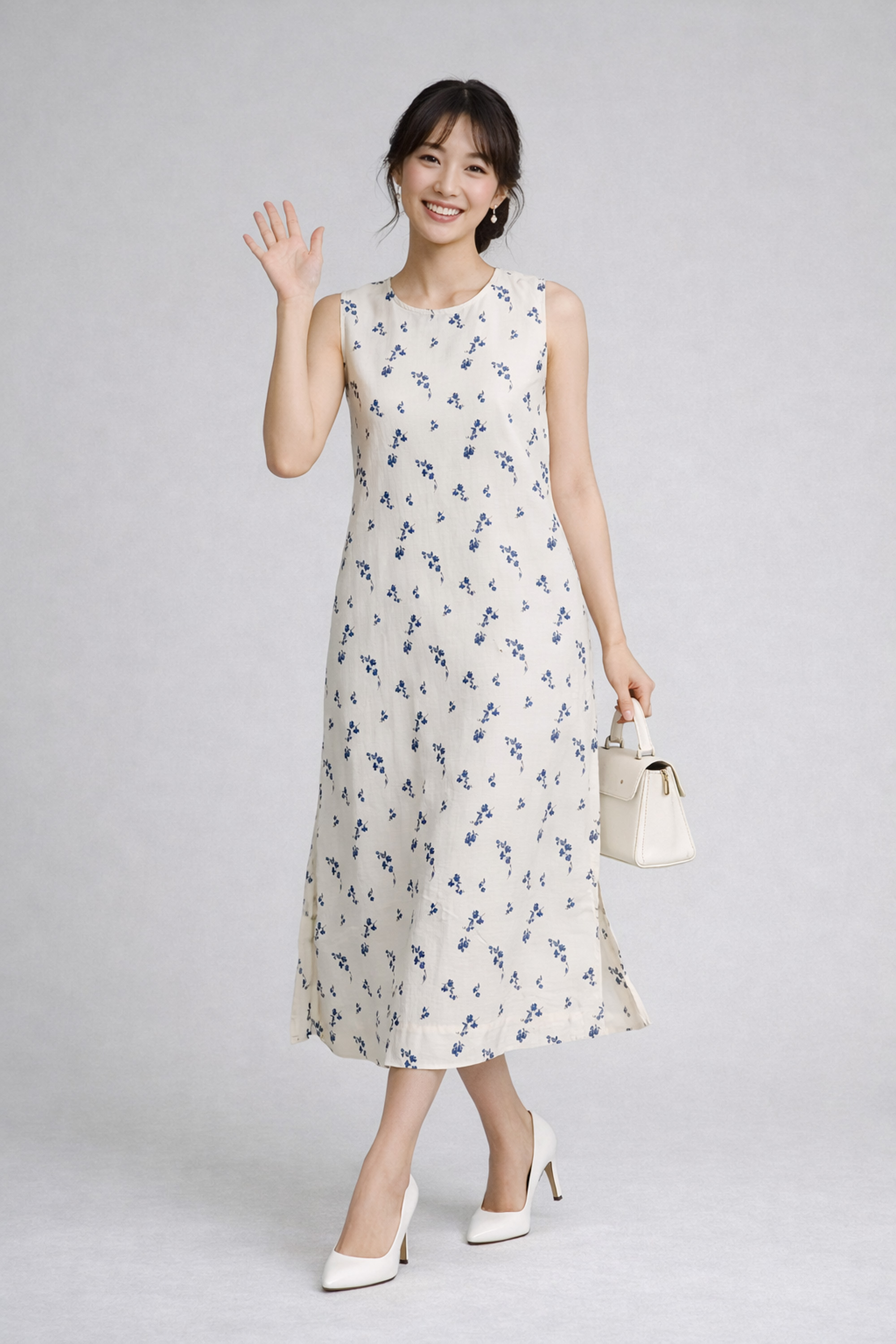 SWANLAKE | Váy Đầm Nữ Maxi Suông Sát Nách Xẻ Tà Linen Bông In Hoa Hè Cổ Tròn Có Túi Du Lịch D12380LW05