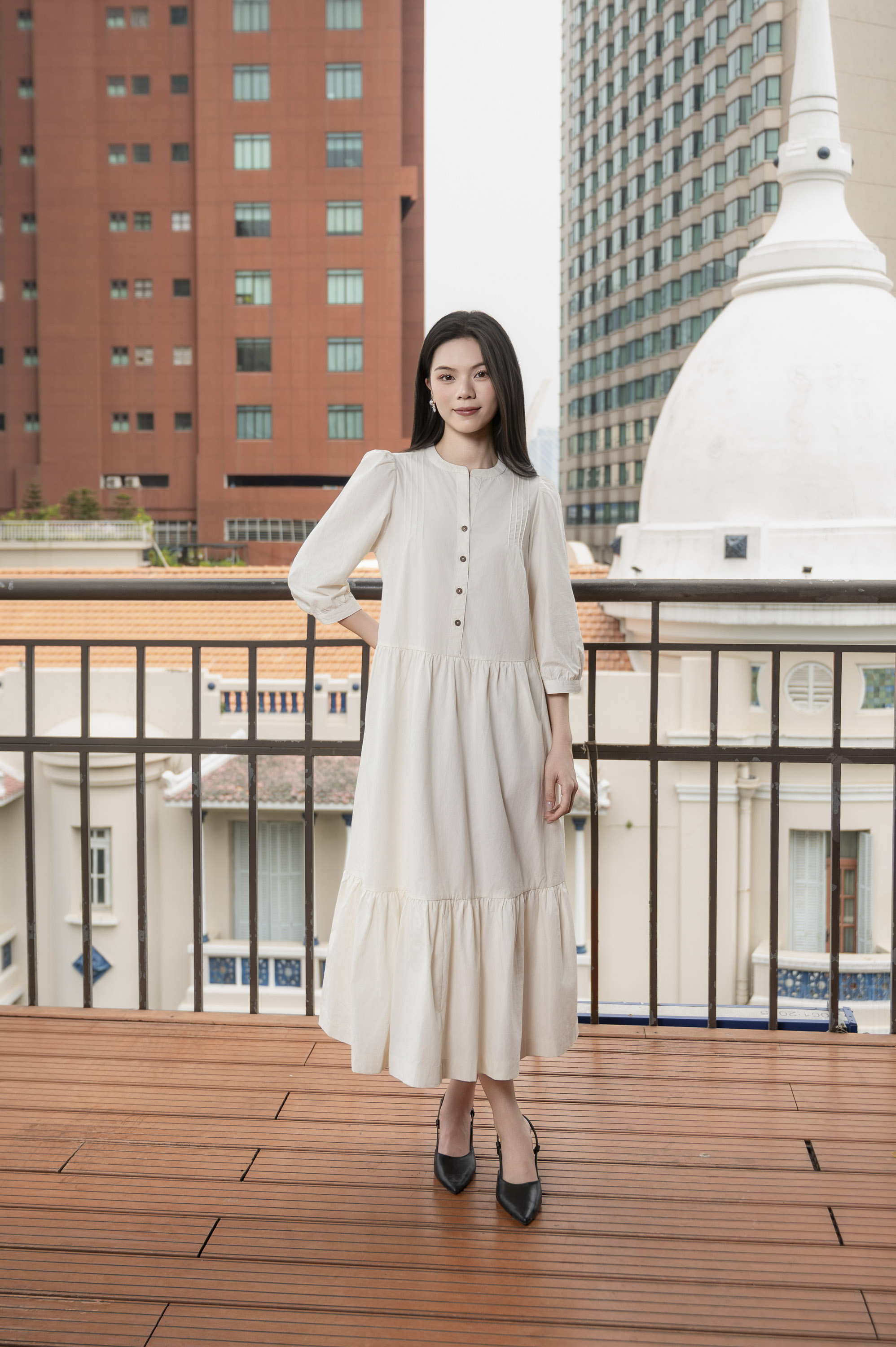 Swanlake | Váy Đầm Phom A Cổ Trụ Chất Liệu Cotton - D12355LW01