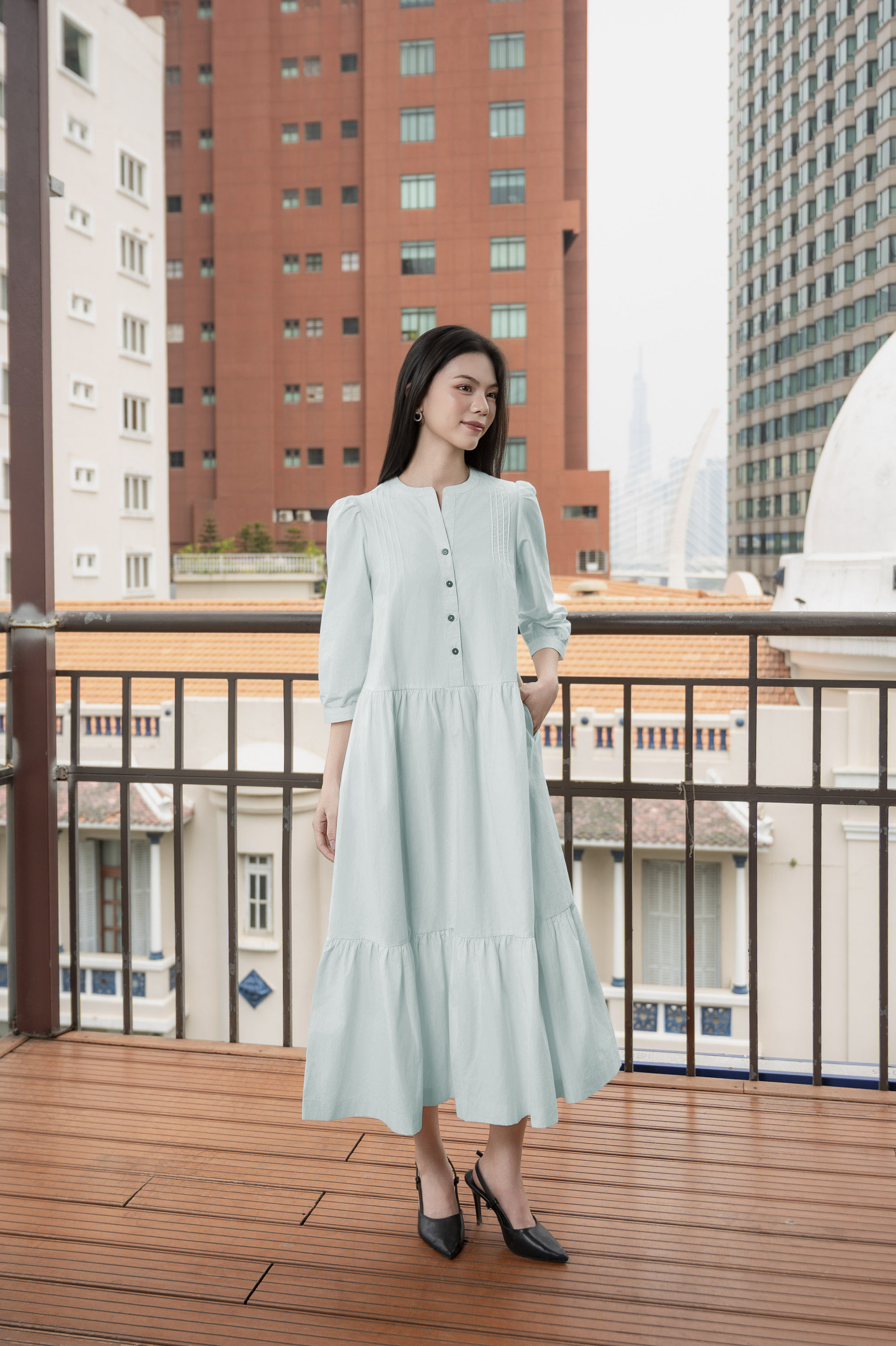 Swanlake | Váy Đầm Phom A Cổ Trụ Chất Liệu Cotton - D12355LW01
