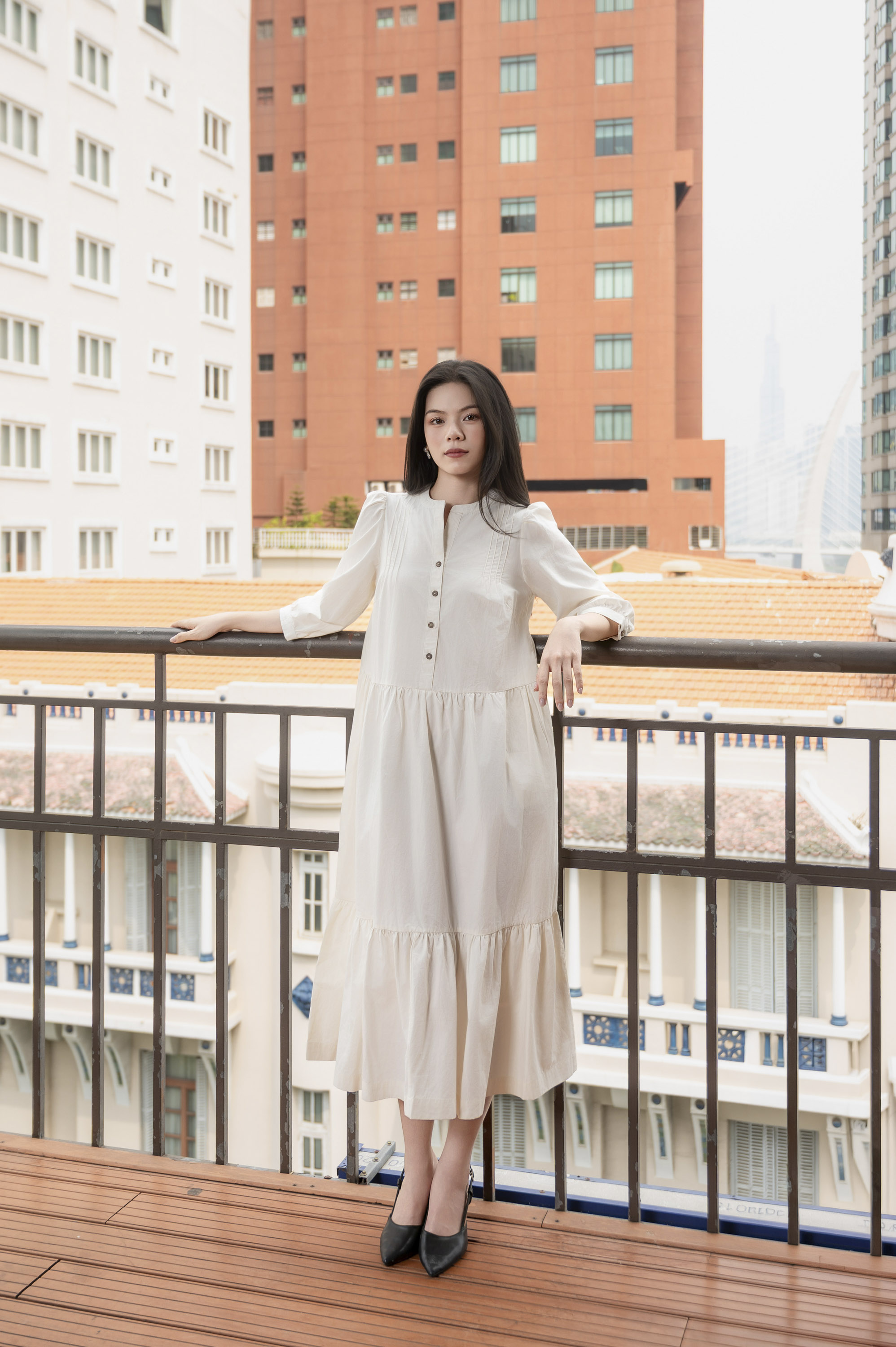 Swanlake | Váy Đầm Phom A Cổ Trụ Chất Liệu Cotton - D12355LW01