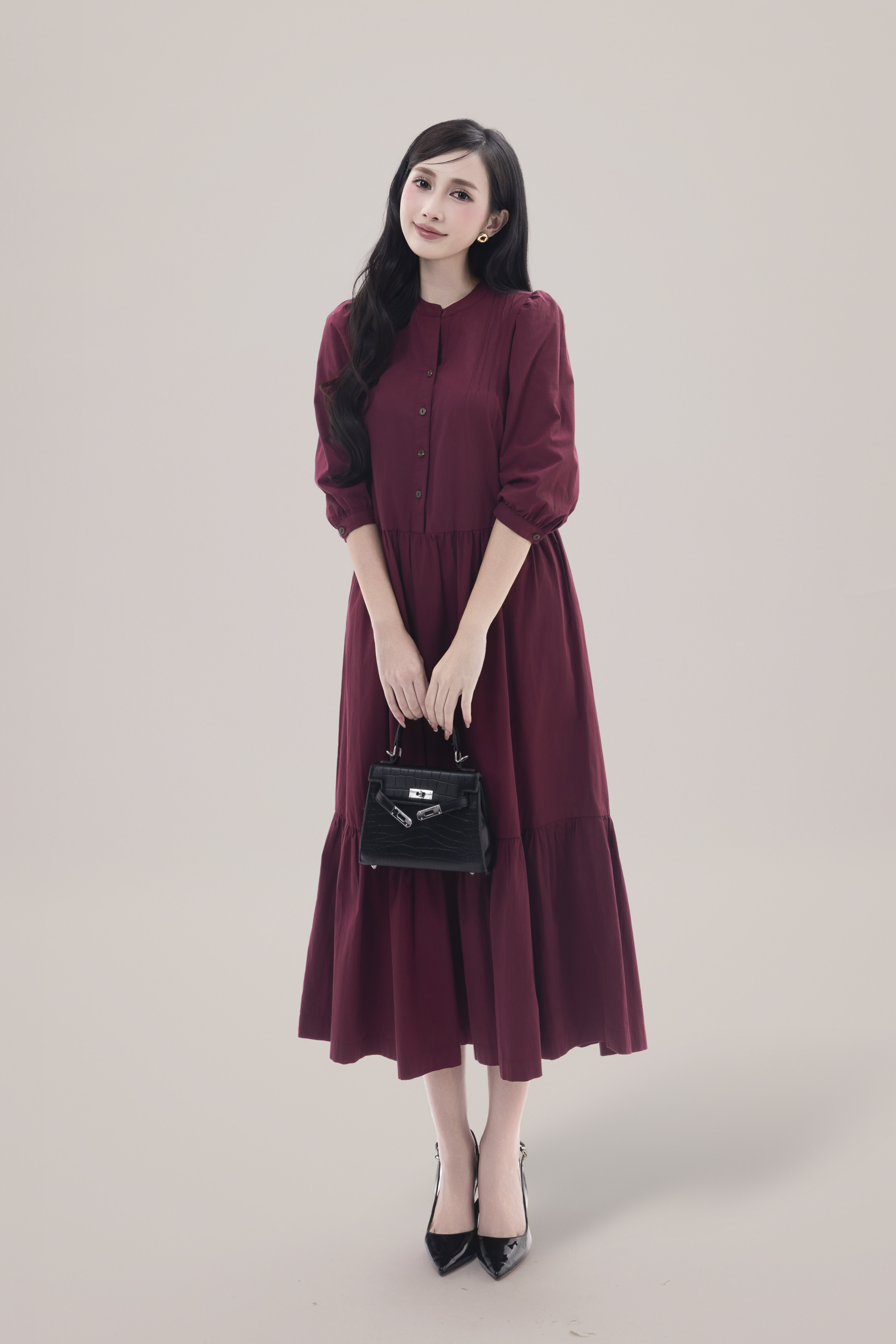 Swanlake | Váy Đầm Phom A Cổ Trụ Chất Liệu Cotton - D12355LW01