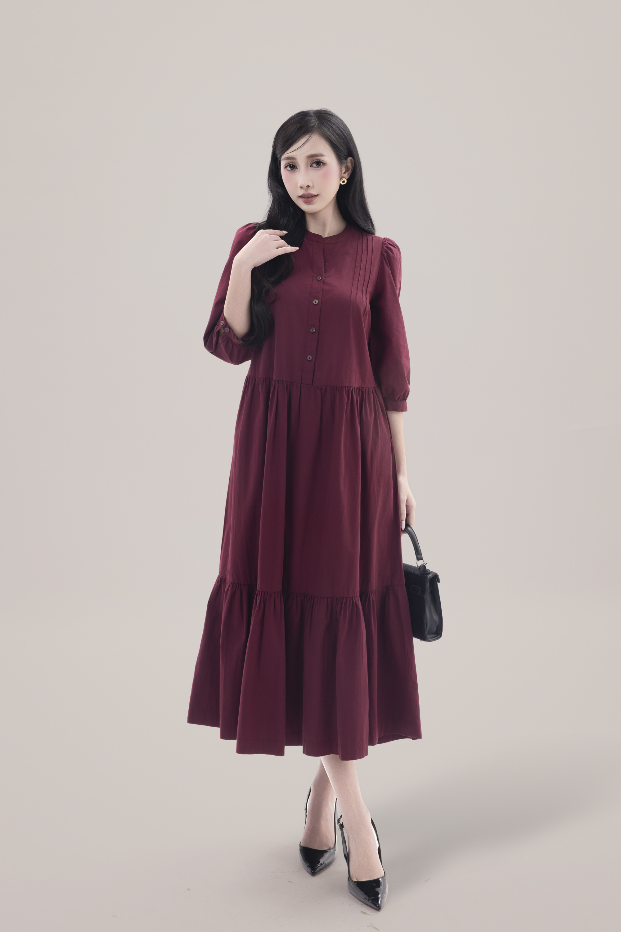 Swanlake | Váy Đầm Phom A Cổ Trụ Chất Liệu Cotton - D12355LW01