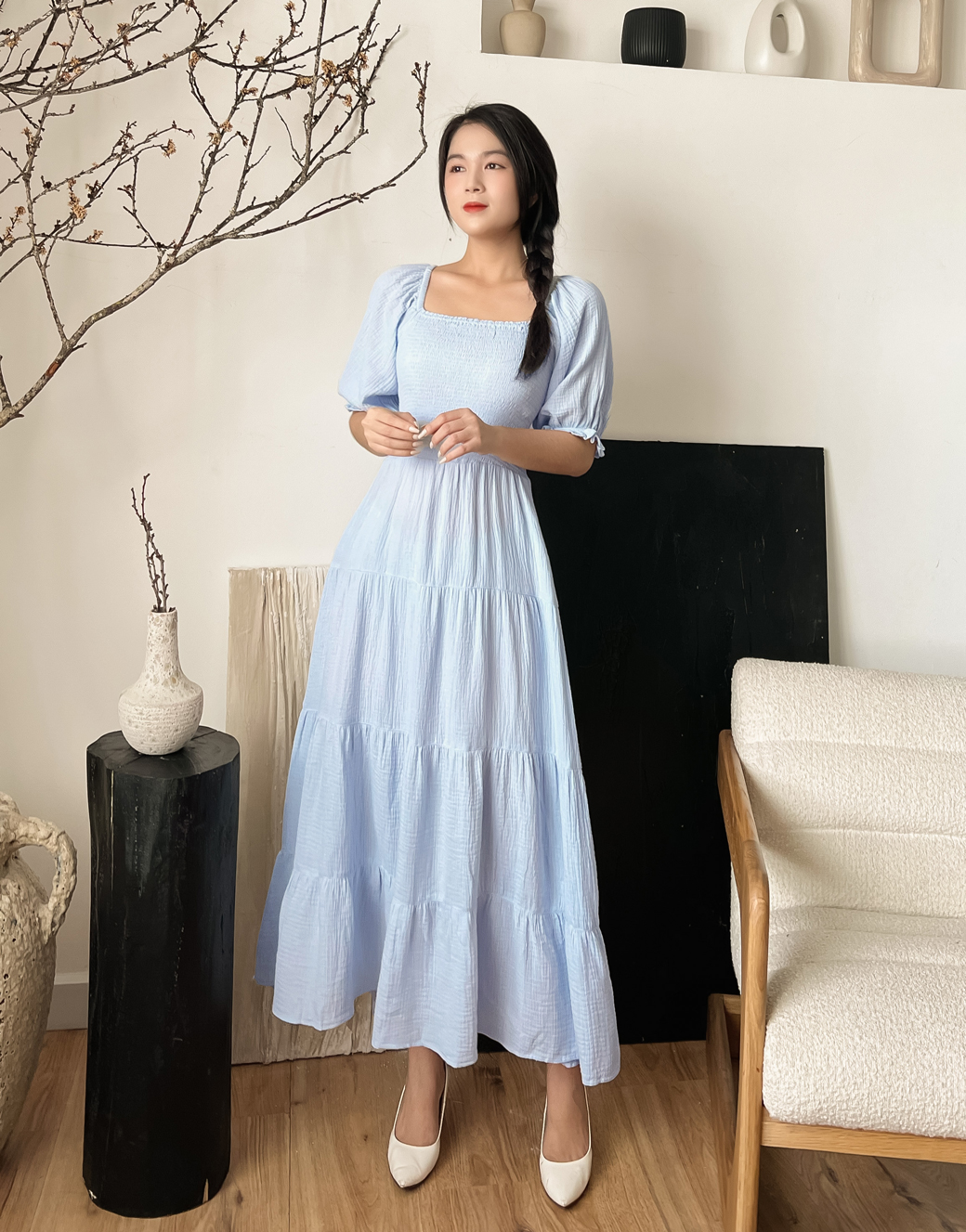 Đầm Maxi Nhún Kiểu Tay Lỡ Swanlake - D10087LW03