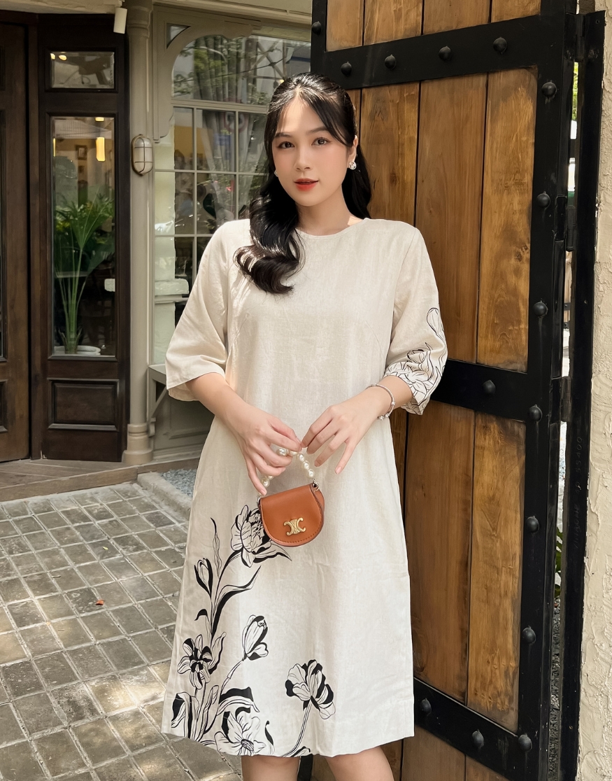 Đầm Suông In Vải Linen Swanlake- D11169LW02