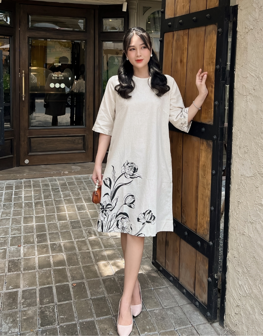 Đầm Suông In Vải Linen Swanlake- D11169LW02
