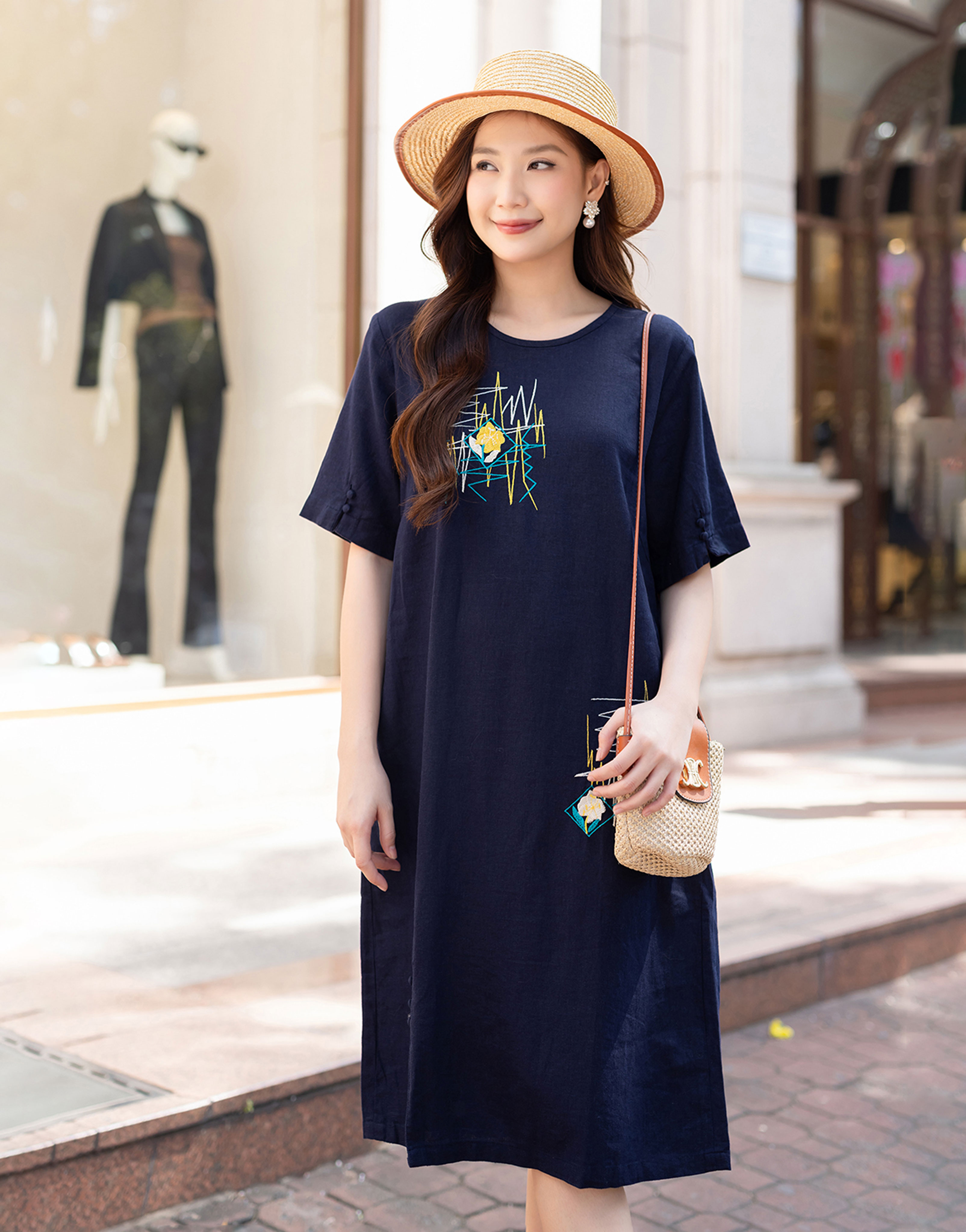 Đầm suông công sở linen cổ sơ mi 2 túi sườn trẻ trung, thời trang hè thu  2021 | Shopee Việt Nam