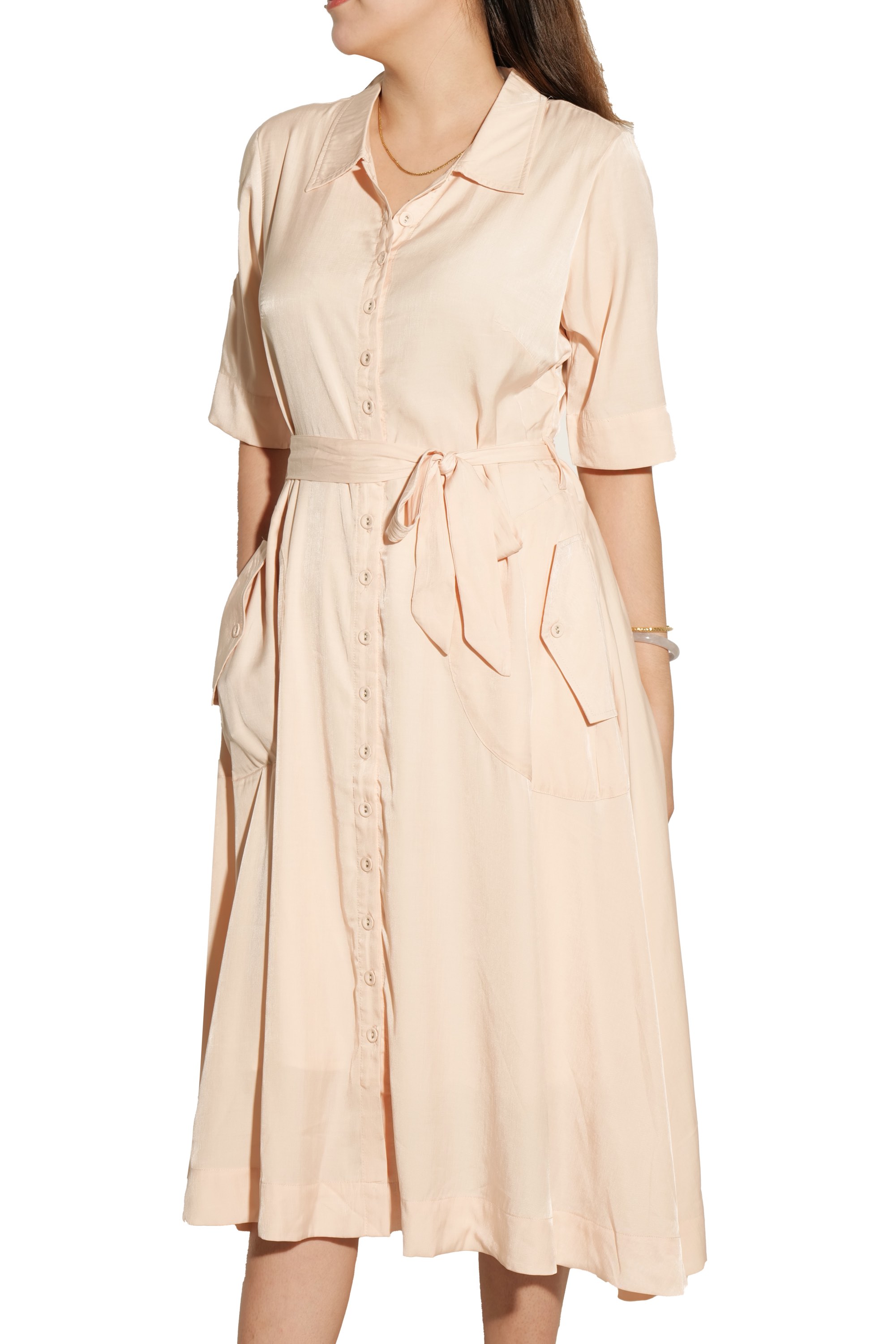 Đầm Sơ Mi Vải Lụa Thắt Eo Swanlake - D11255LW01