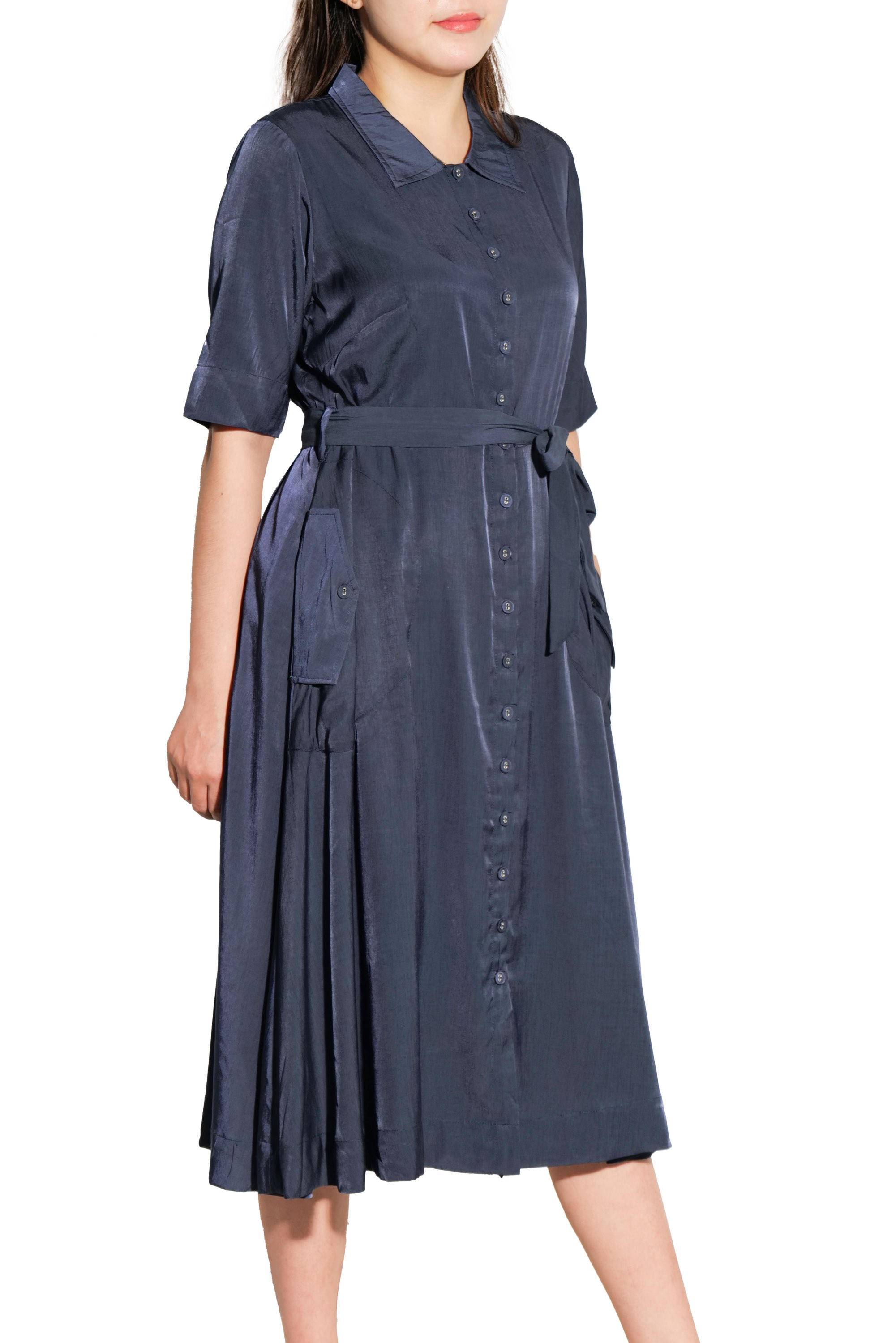 Đầm Sơ Mi Vải Lụa Thắt Eo Swanlake - D11255LW01