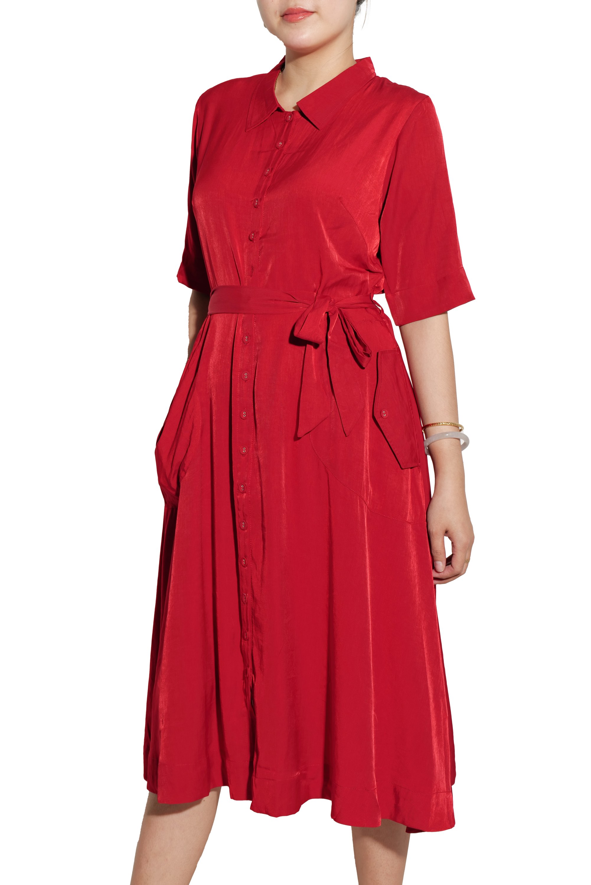 Đầm Sơ Mi Vải Lụa Thắt Eo Swanlake - D11255LW01