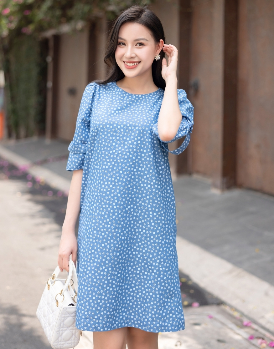 Đầm Jean Wash Suông Tay Nẹp - D09293LW07