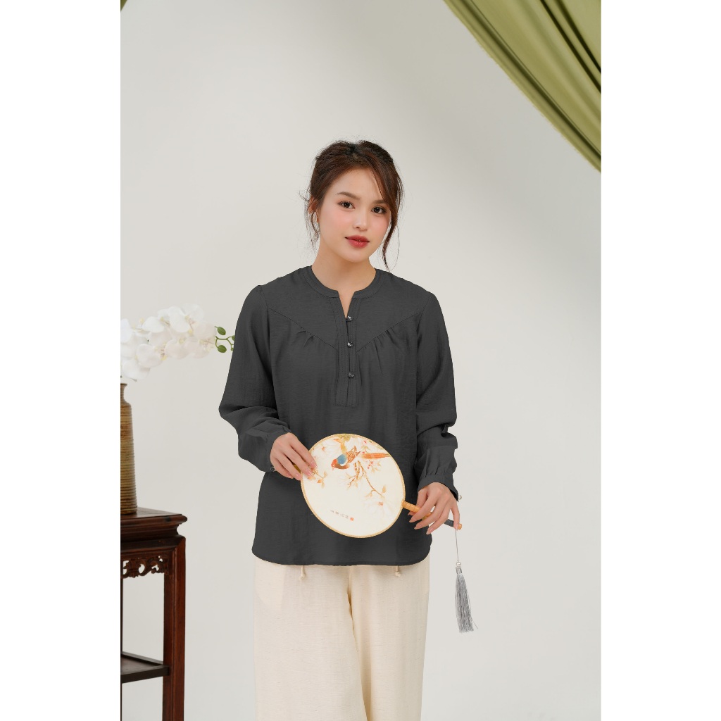 Áo Cổ Trụ Tay Dài Chất Tơ Linen Swanlake - A11939LW01