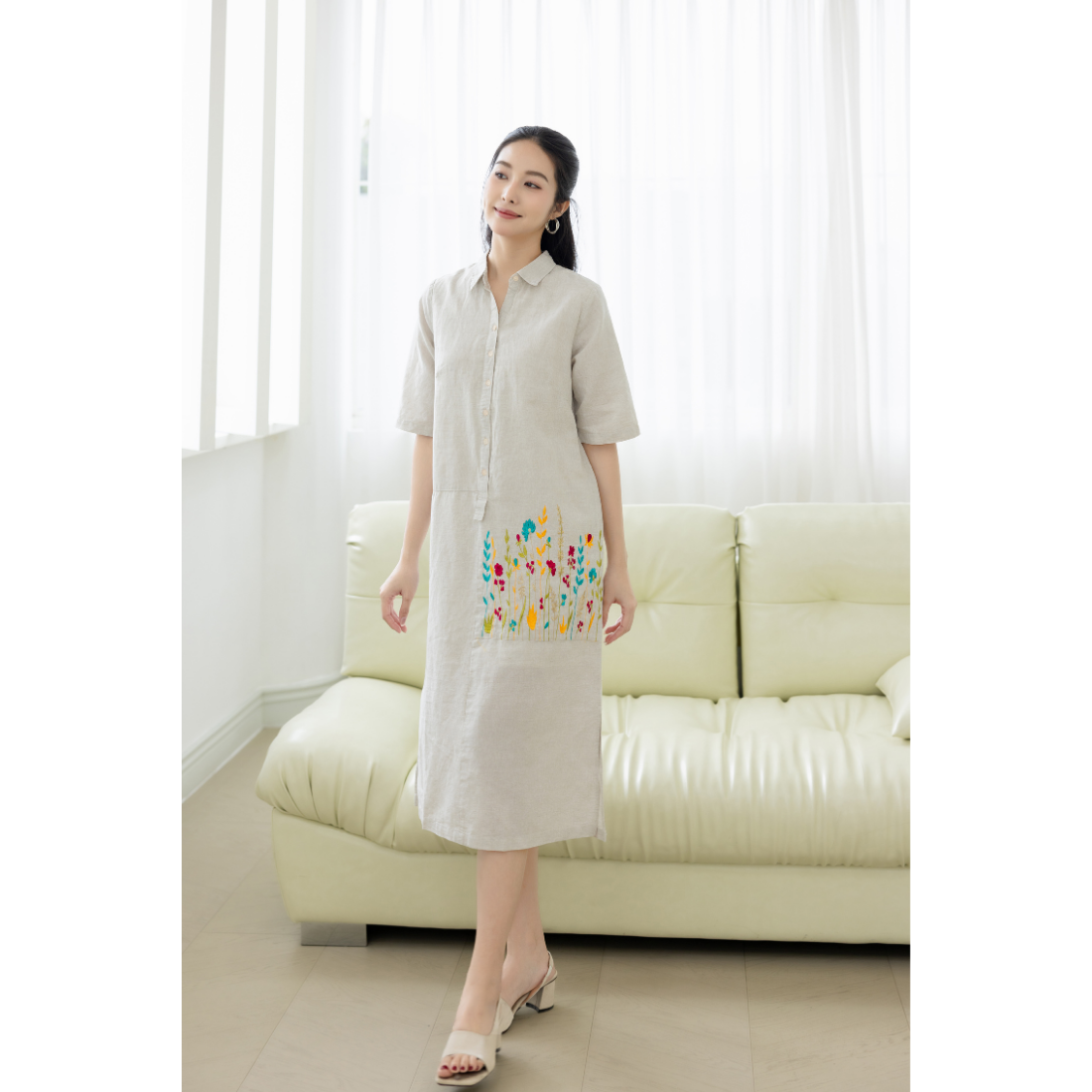 Đầm Sơ Mi Thêu Swanlake - D11297LW04