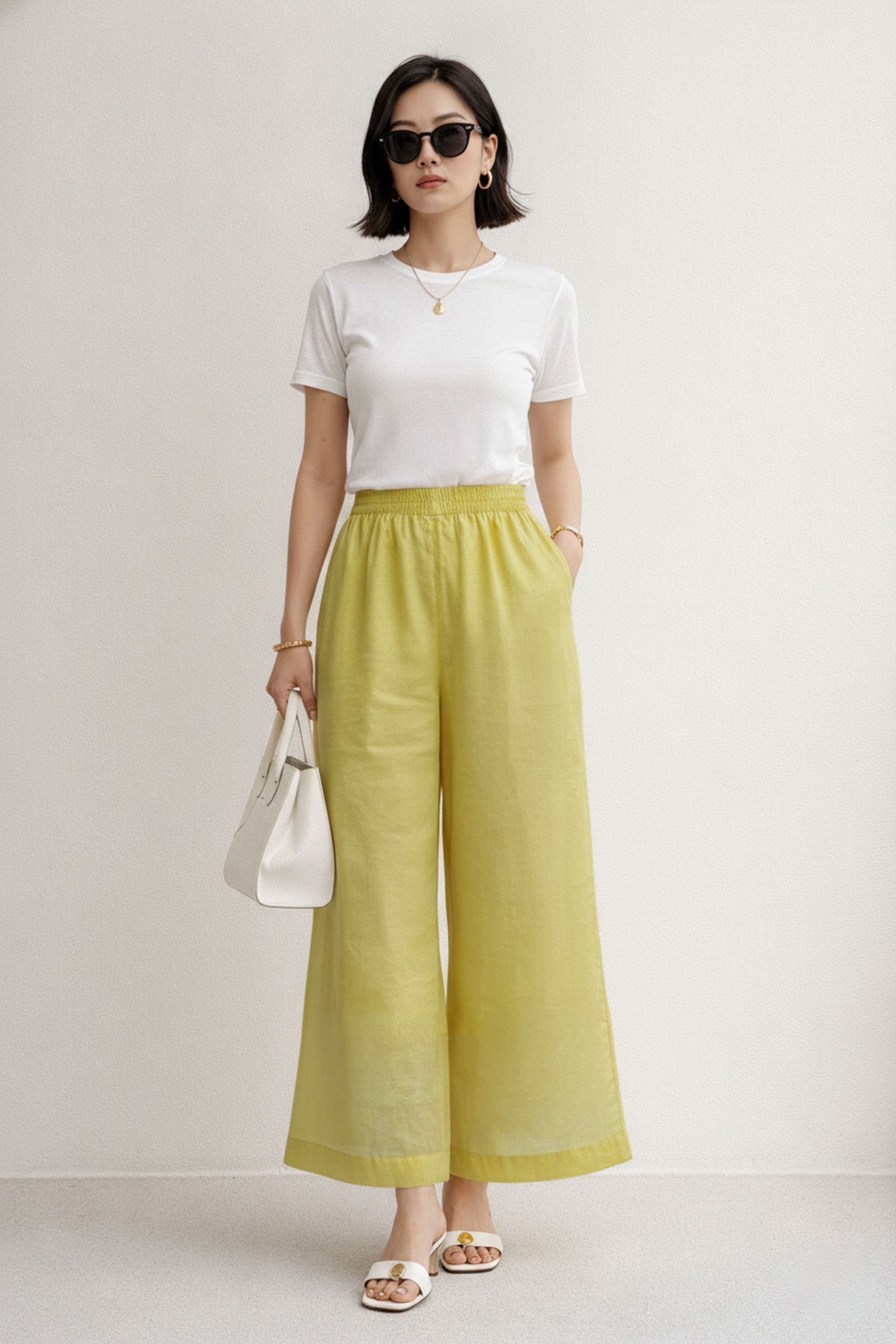 SWANLAKE | Quần Dài Nữ Dáng Suông Ống Rộng Vải Linen Tơ Bản Lưng Thun Cao Cấp Q13790LW01