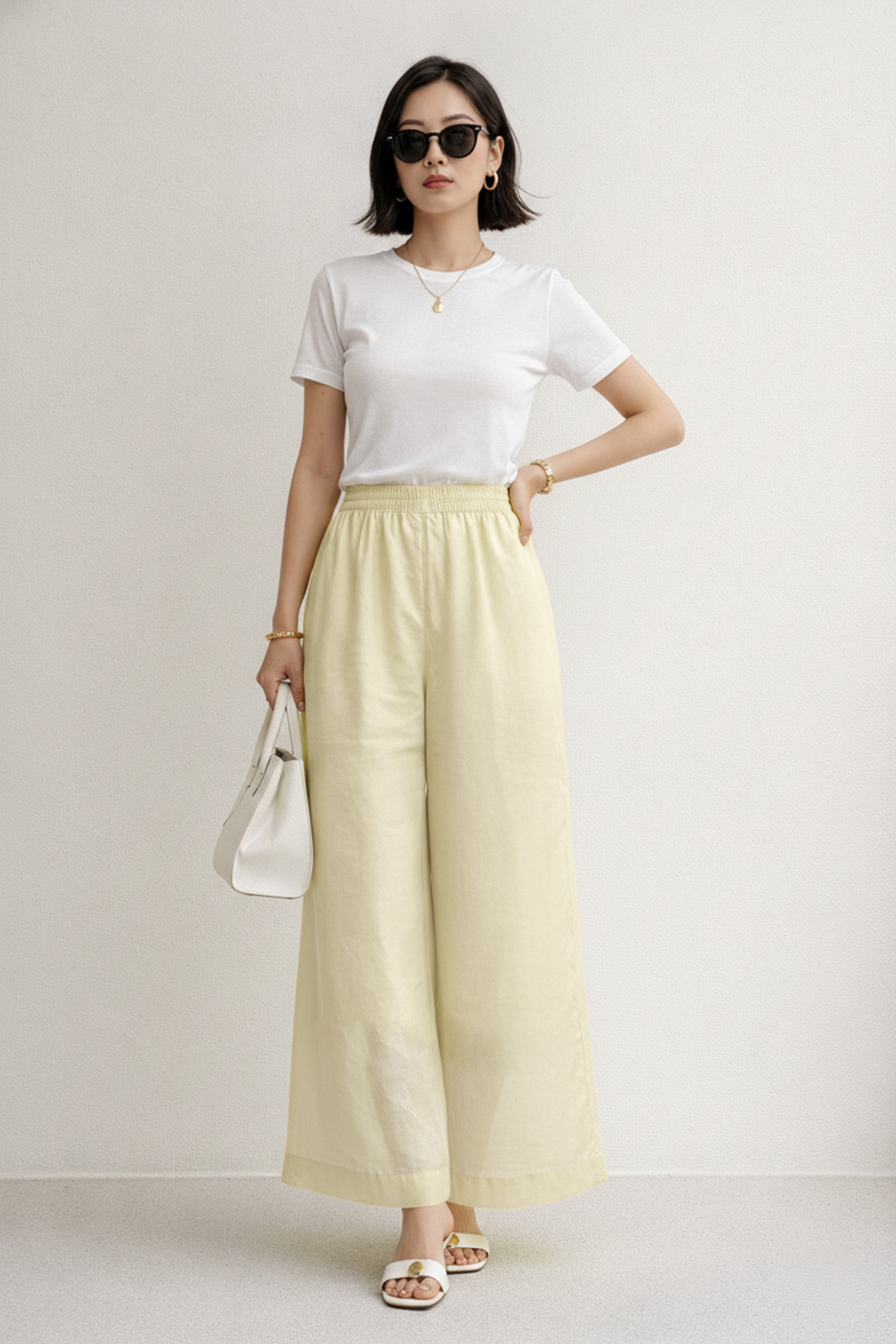 SWANLAKE | Quần Dài Nữ Dáng Suông Ống Rộng Vải Linen Tơ Bản Lưng Thun Cao Cấp Q13790LW01