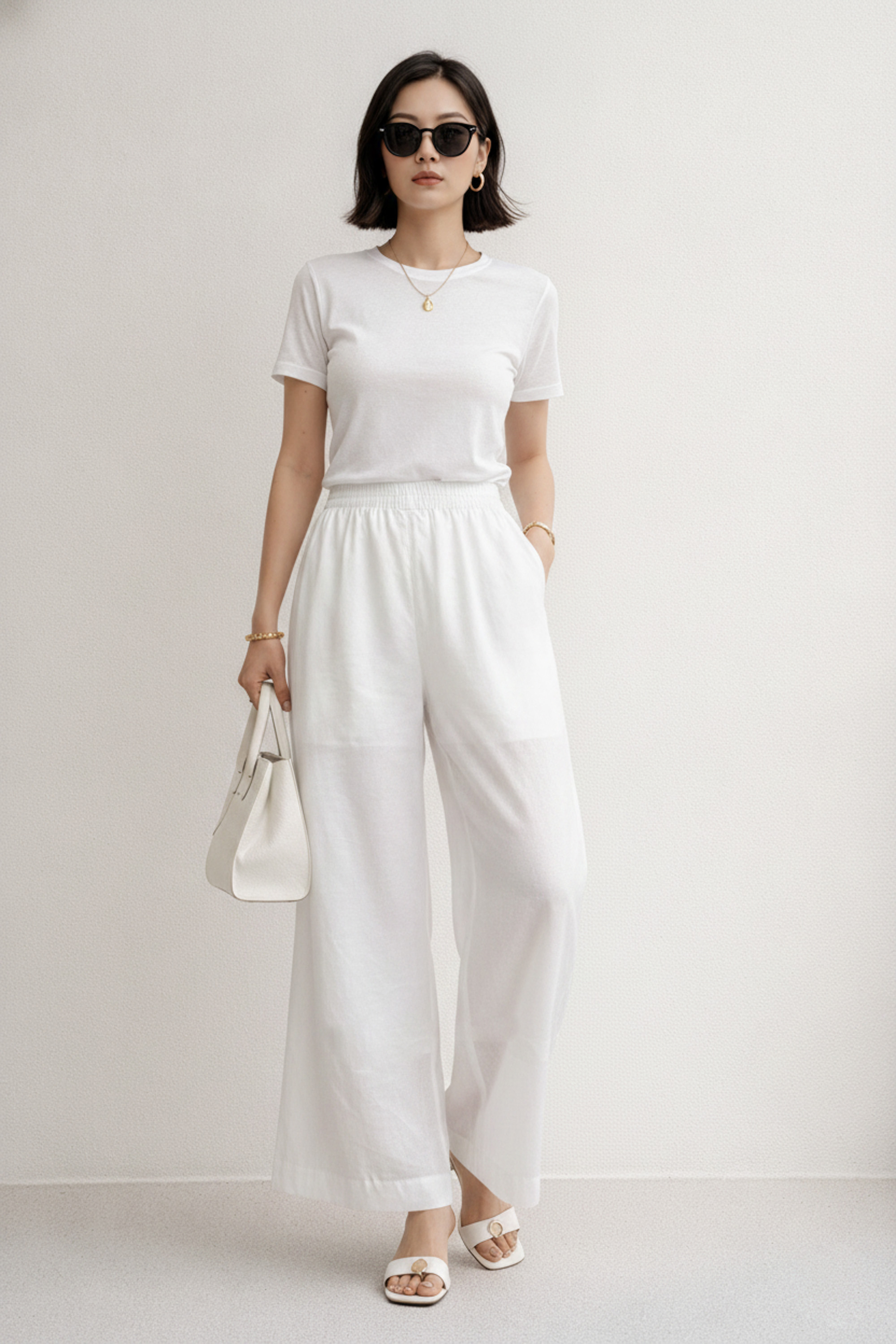 SWANLAKE | Quần Dài Nữ Dáng Suông Ống Rộng Vải Linen Tơ Bản Lưng Thun Cao Cấp Q13790LW01
