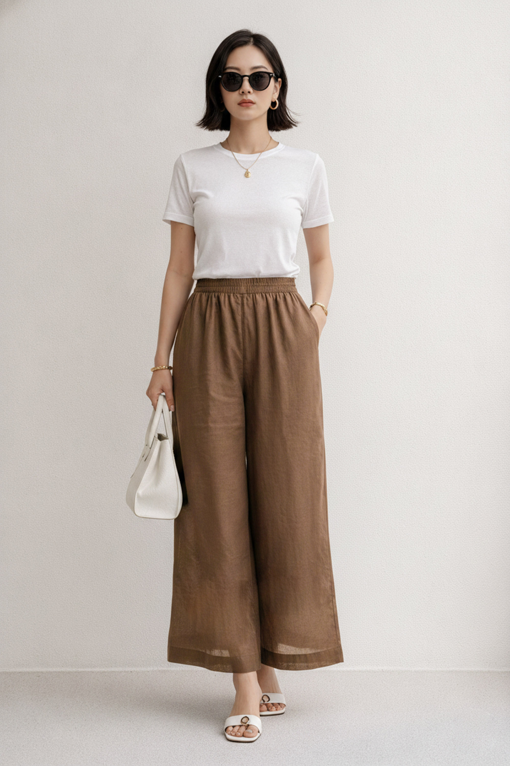 SWANLAKE | Quần Dài Nữ Dáng Suông Ống Rộng Vải Linen Tơ Bản Lưng Thun Cao Cấp Q13790LW01