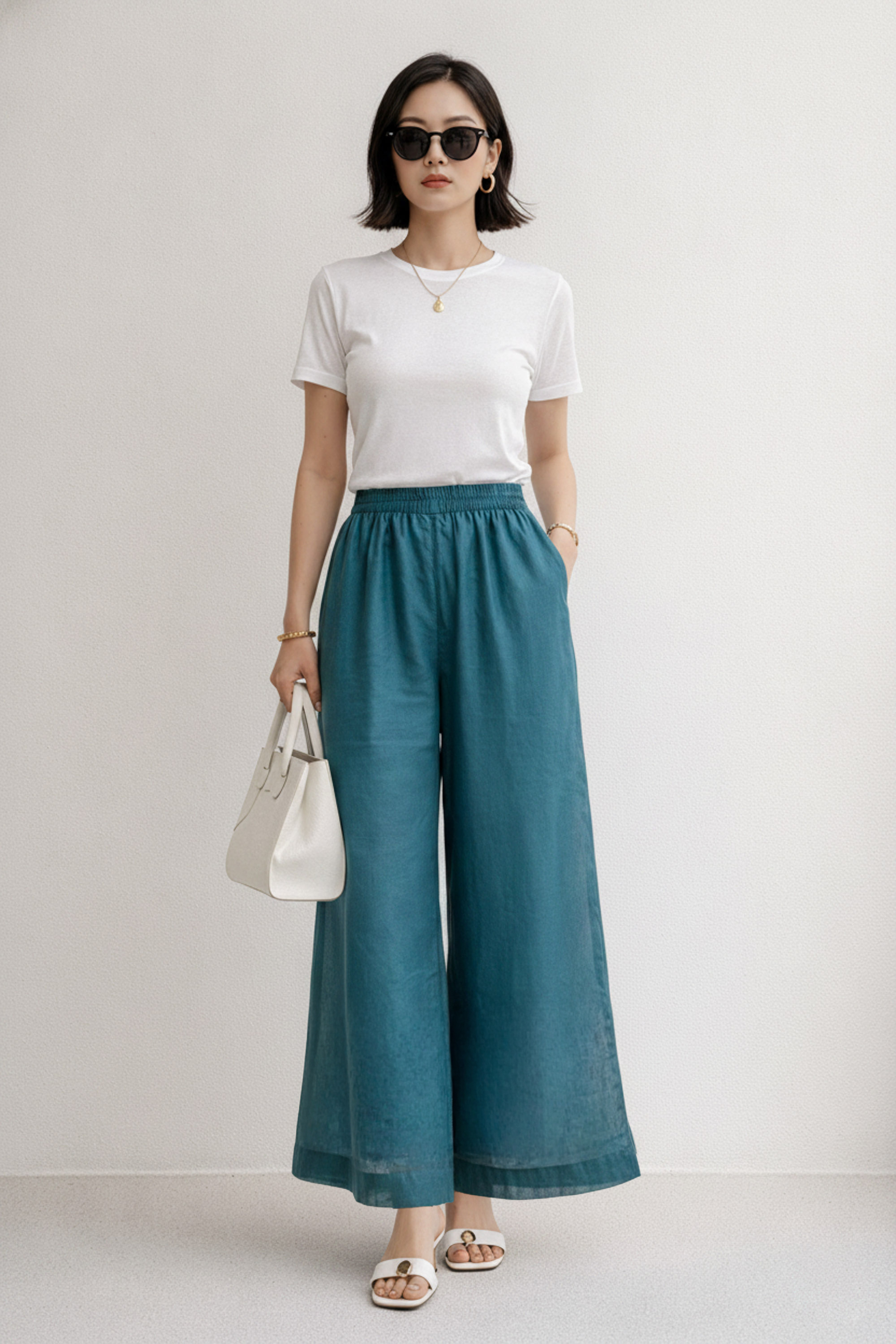 SWANLAKE | Quần Dài Nữ Dáng Suông Ống Rộng Vải Linen Tơ Bản Lưng Thun Cao Cấp Q13790LW01